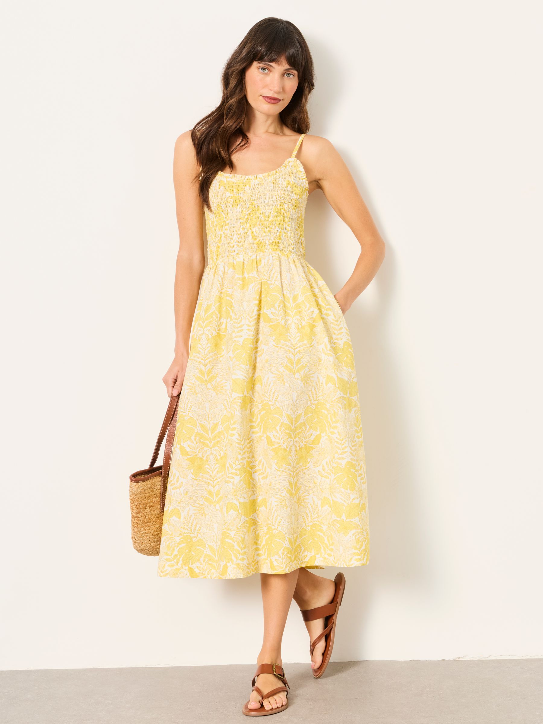 Fat Face - Yellow Stitch Leaves - Regular Midi Dresses in Yellow Stitch Leaves