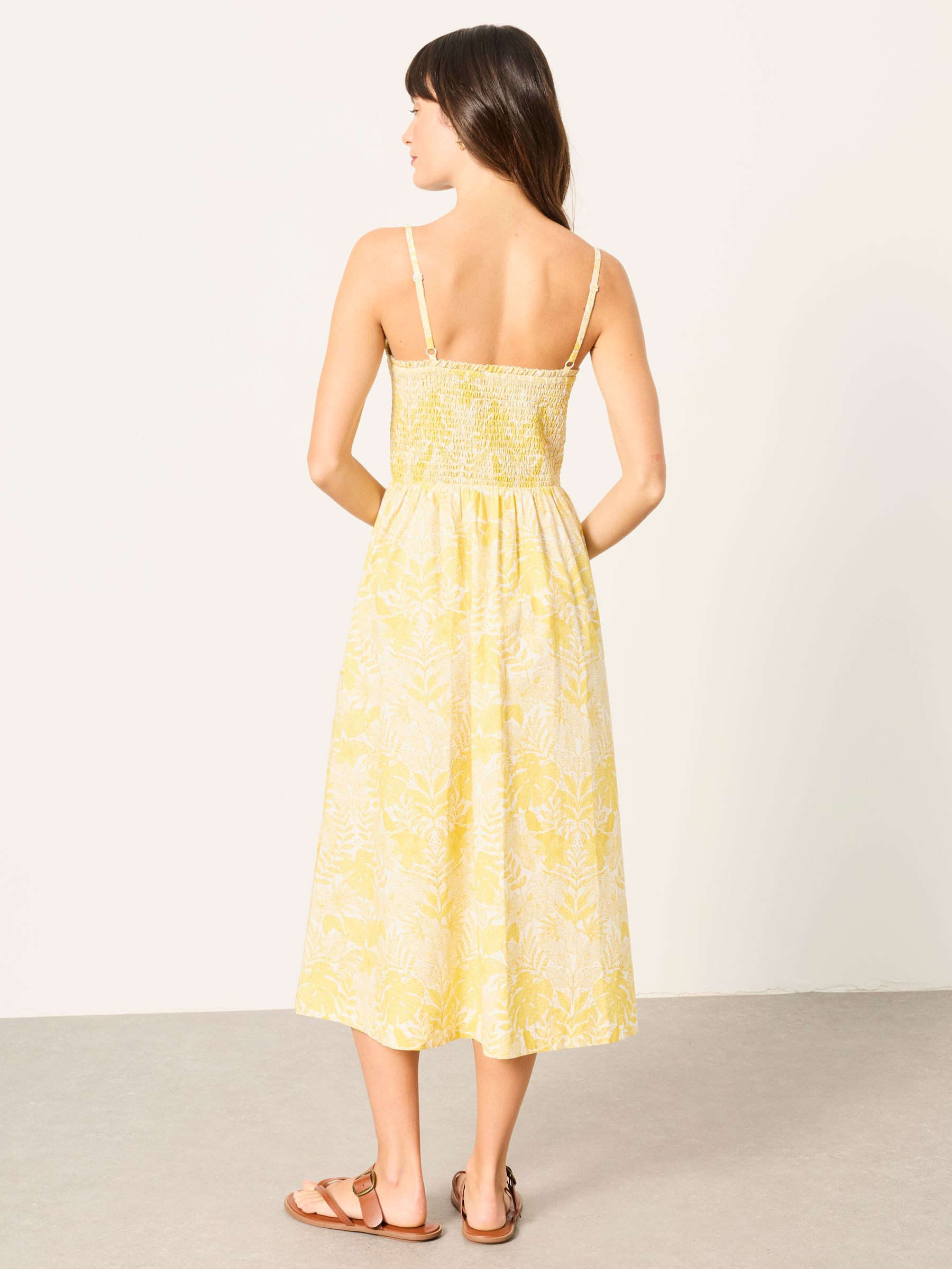 Emmy Yellow Stitch Leaves Regular Midi Dresses - Image 3 of 6