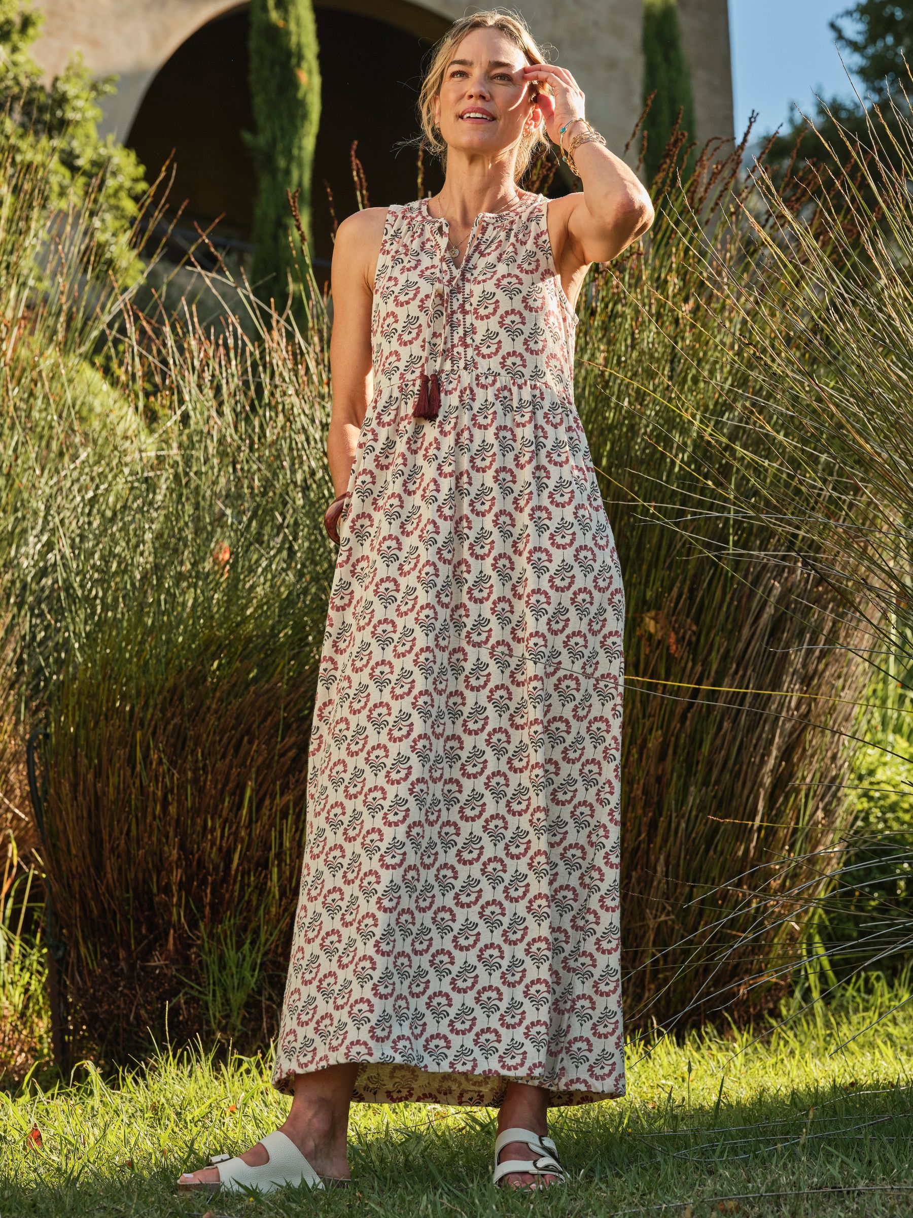 Elsa Ivory Woodblock Regular Jersey Maxi Dress | FatFace USA