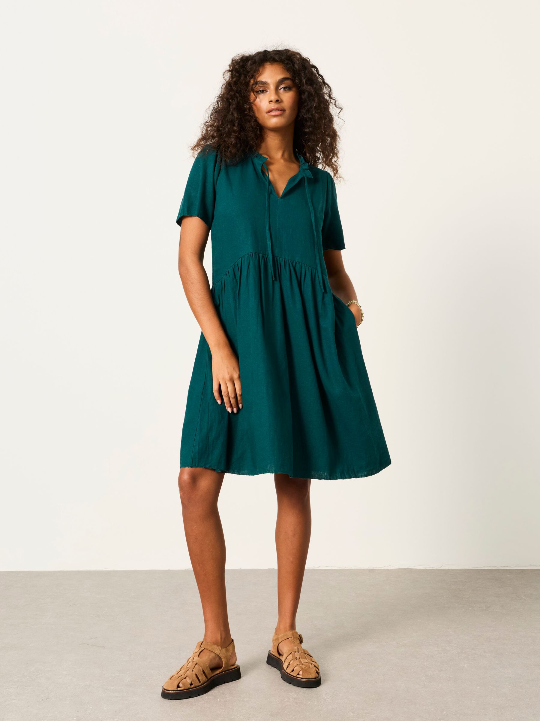 Immy Teal Blue Regular Linen Dress - Image 1 of 5