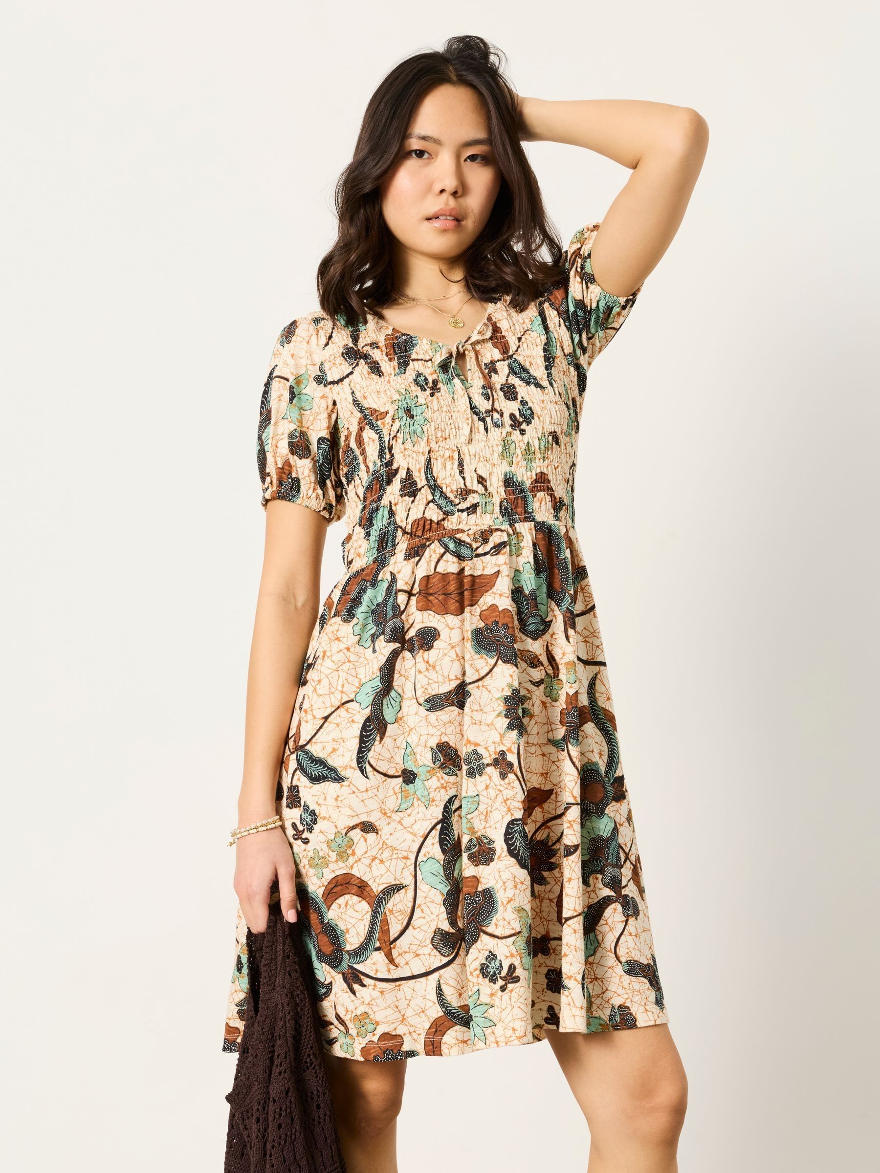FatFace - Nora Ivory Batik Regular Jersey Dress