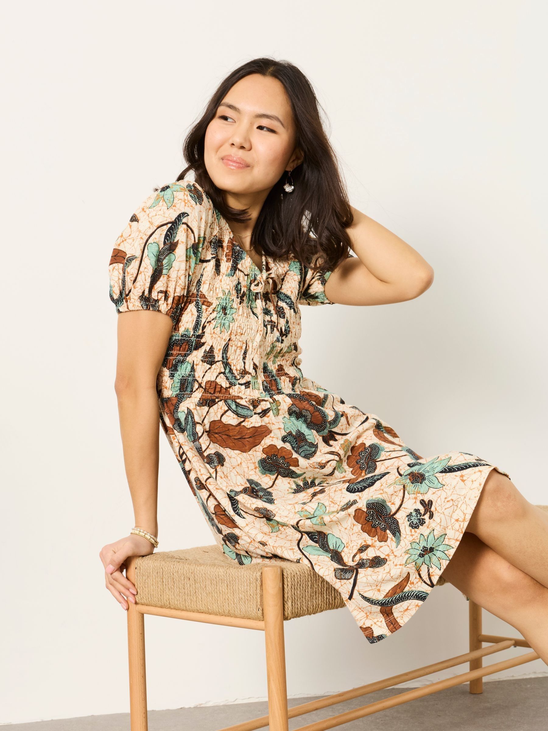 FatFace - Nora Ivory Batik Regular Jersey Dress