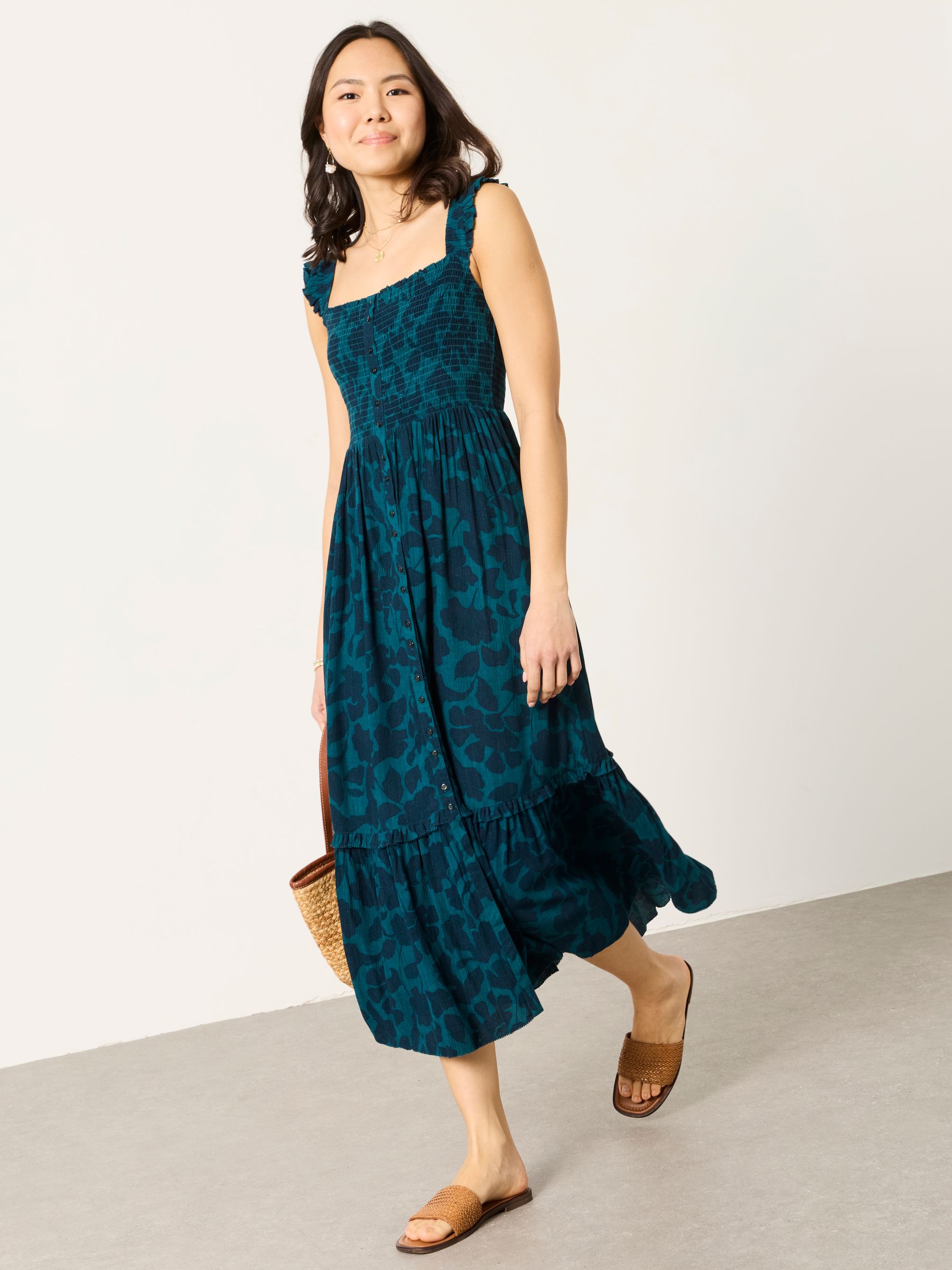 Eva Dark Teal Batik Mono Regular Midi Dress - Image 3 of 6
