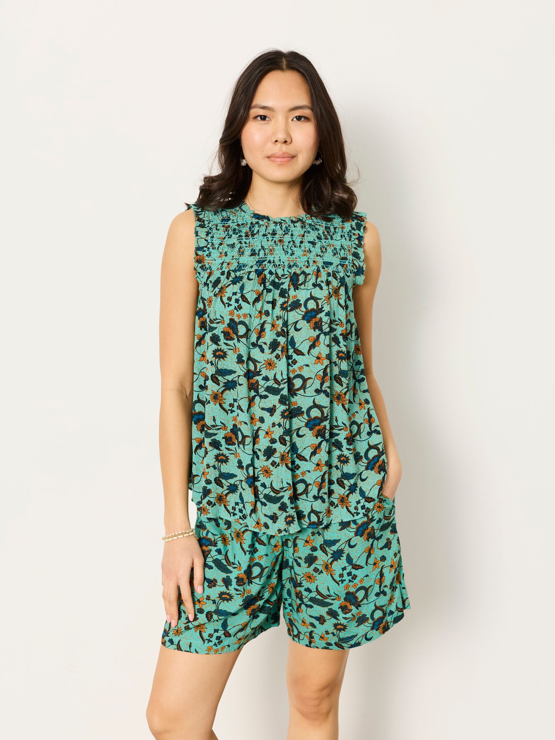 Elle Teal Blue Batik Regular Blouse - Image 1 of 7