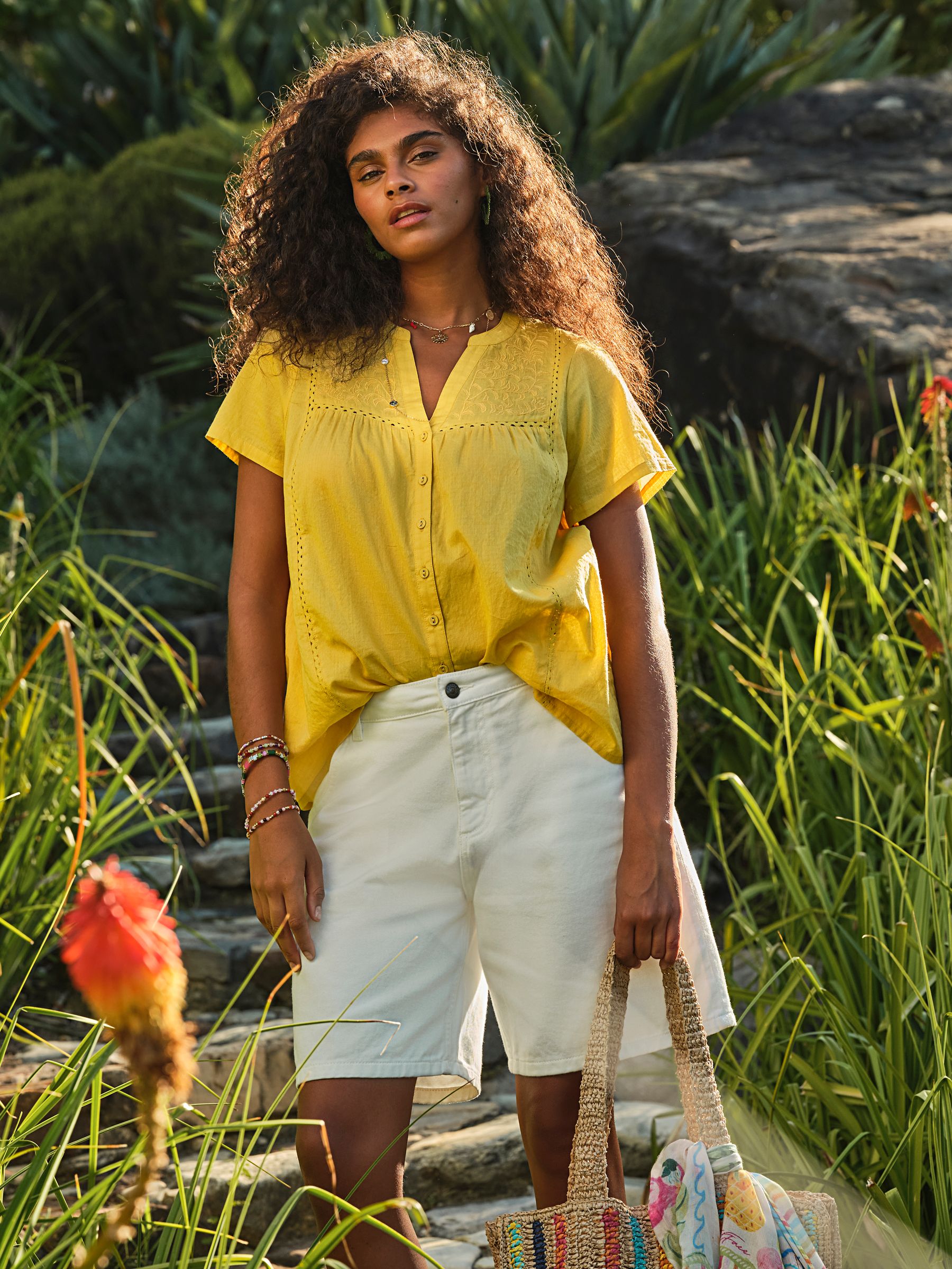 Letty Yellow Regular Embroidered Blouse | FatFace USA