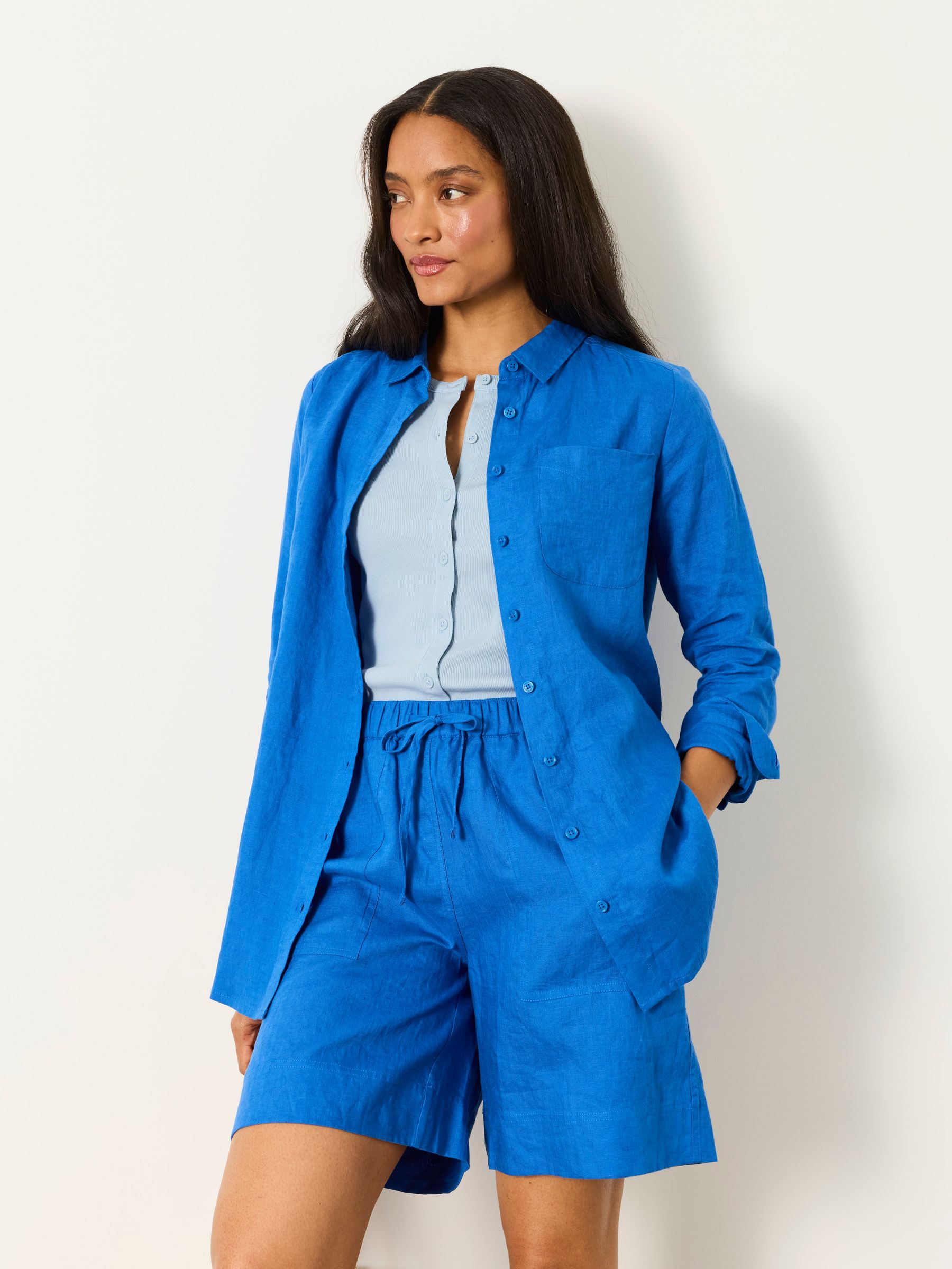 Olivia Cobalt Blue Regular Linen Shirt | FatFace USA