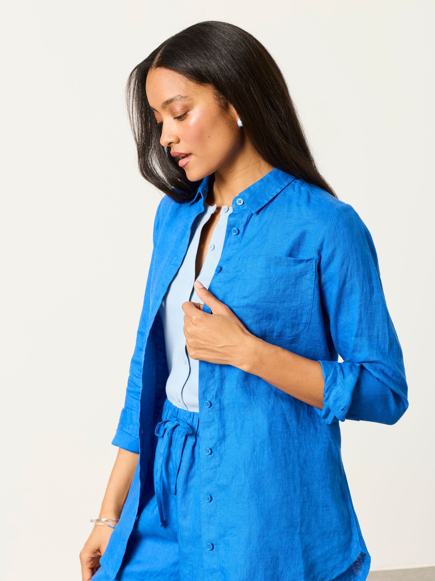 Olivia Cobalt Blue Regular Linen Shirt | FatFace USA