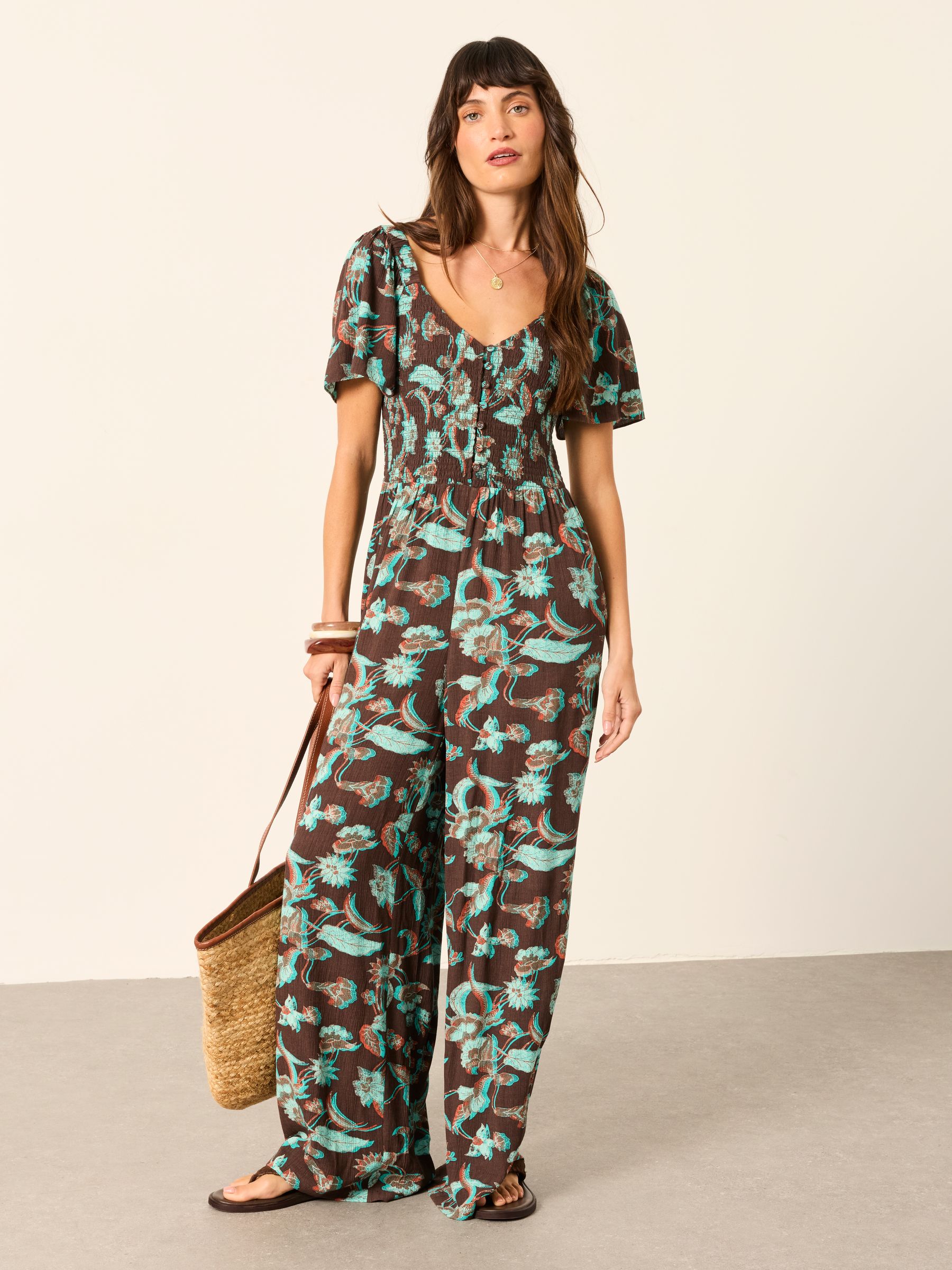 Gabby Chocolate Brown Batik Regular Jumpsuit - Image 1 of 7