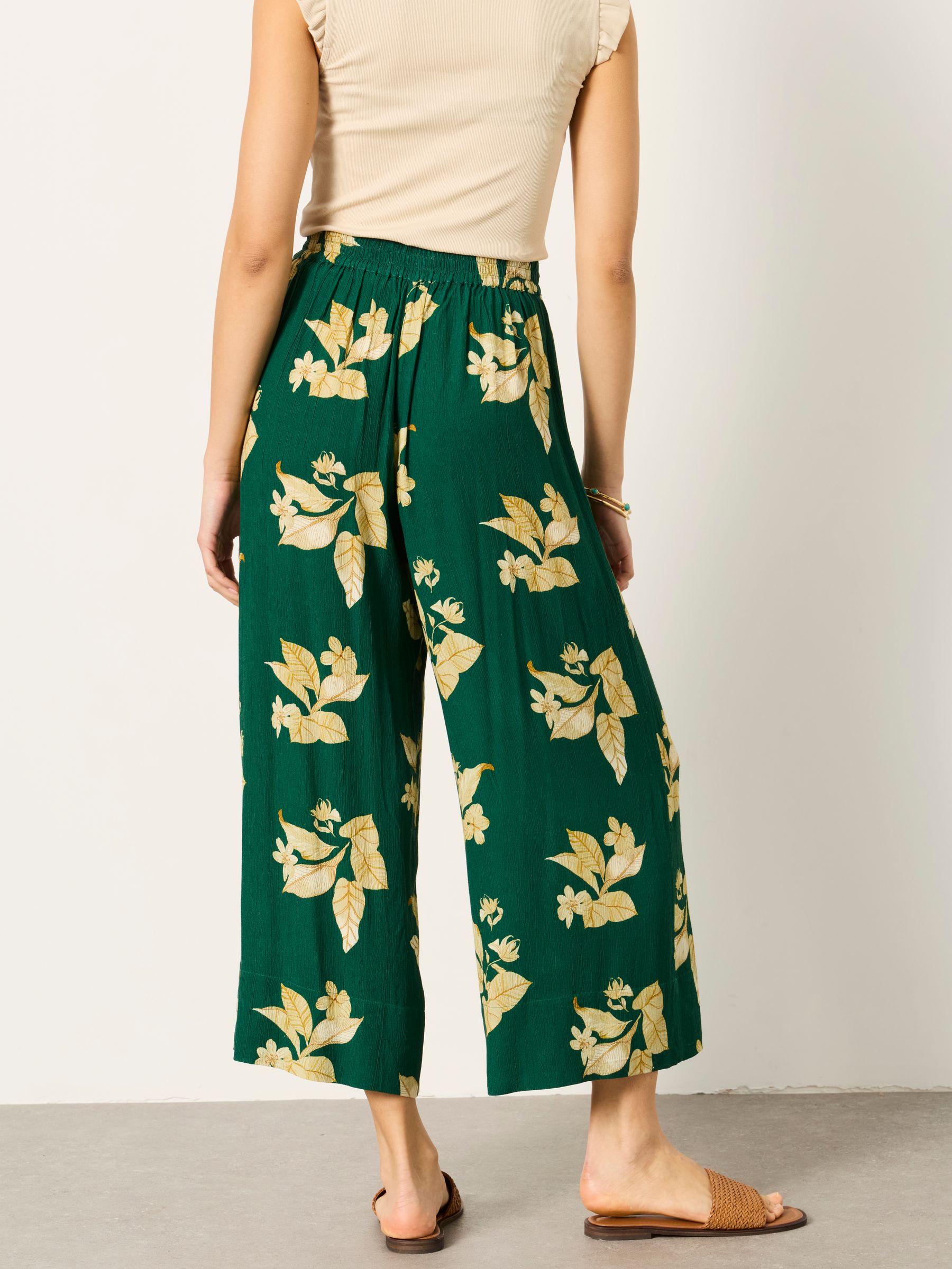 Eliza tonal leaves Green Wide Leg Cropped Trouser - Image 2 of 6