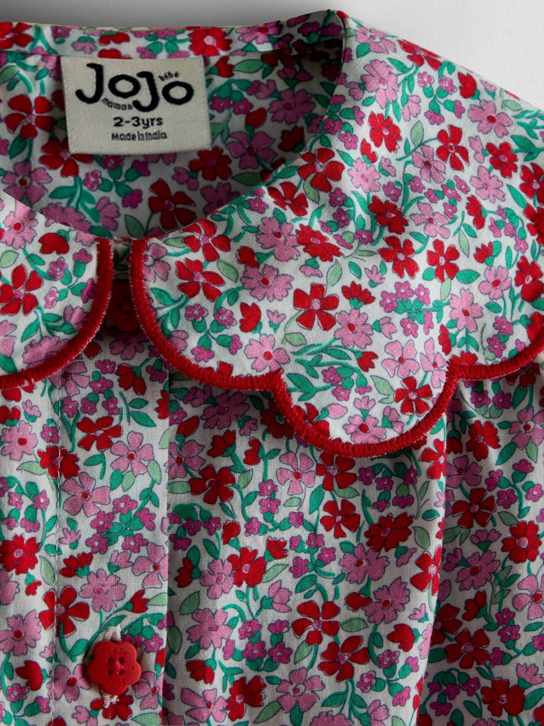 Red Floral Scalloped Collared Shirt and Shorts Set - Image 2 of 2
