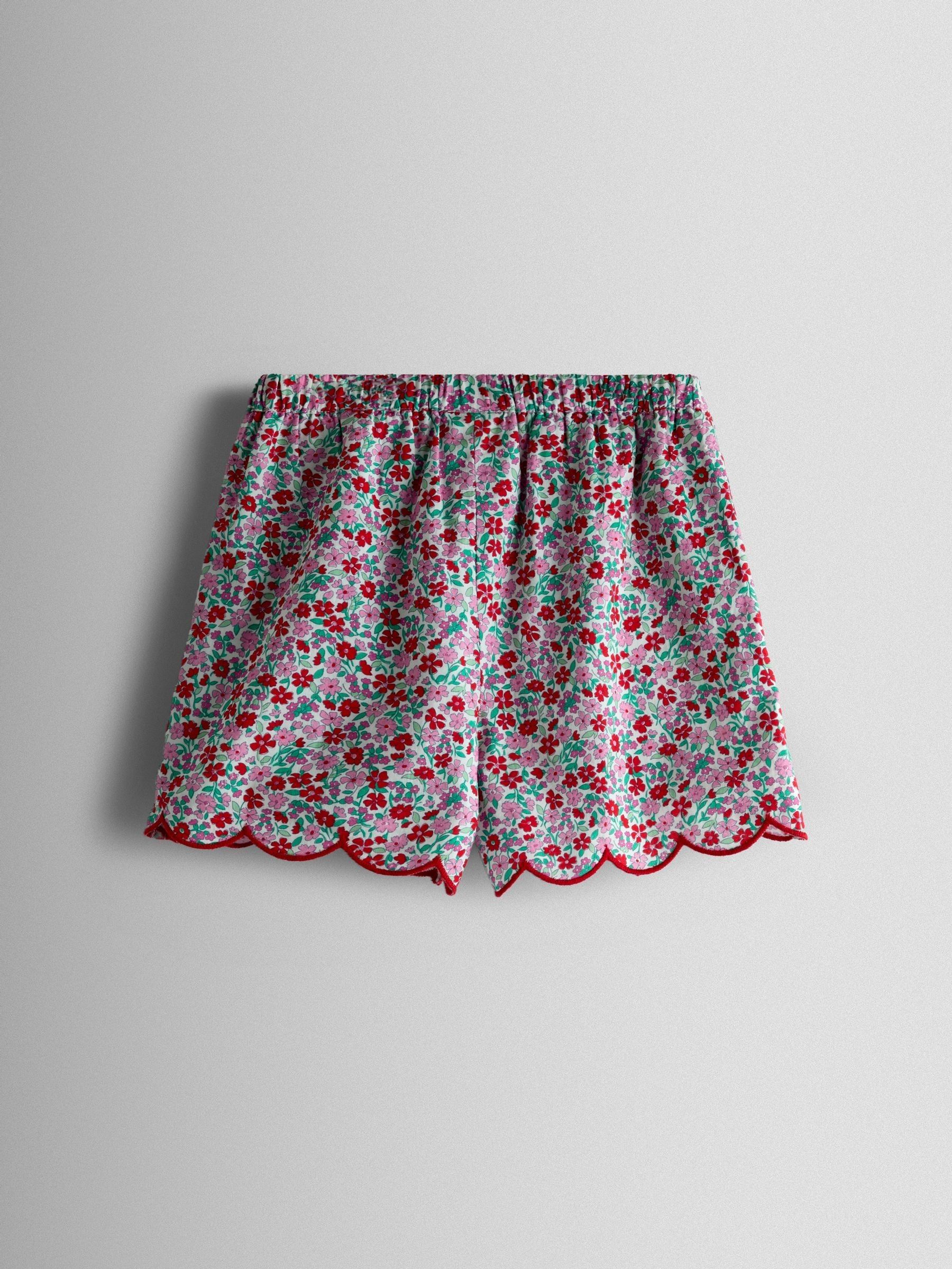 Red Floral Scalloped Collared Shirt and Shorts Set - Image 5 of 6