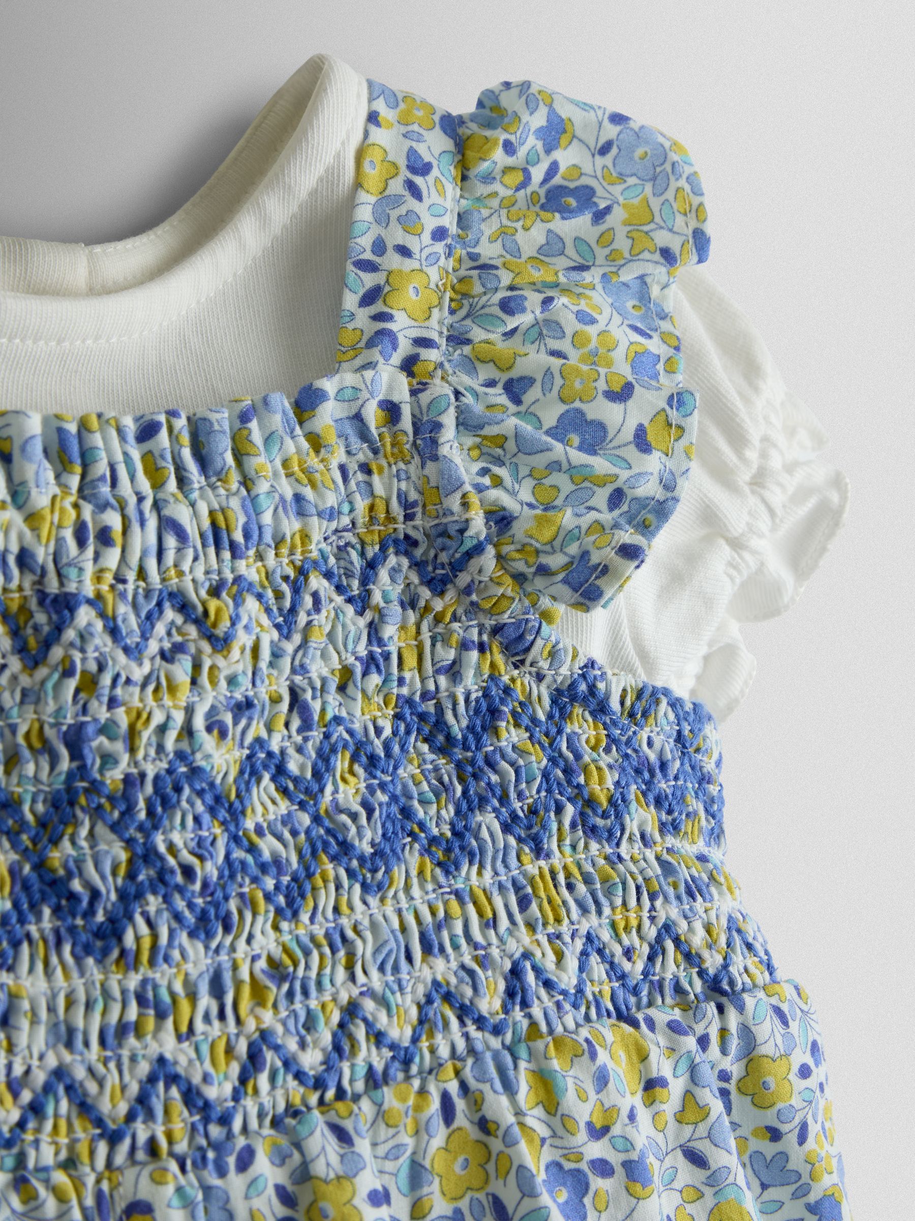 Blue Smocked Dungaree, T-Shirt & Headband Set - Image 7 of 7