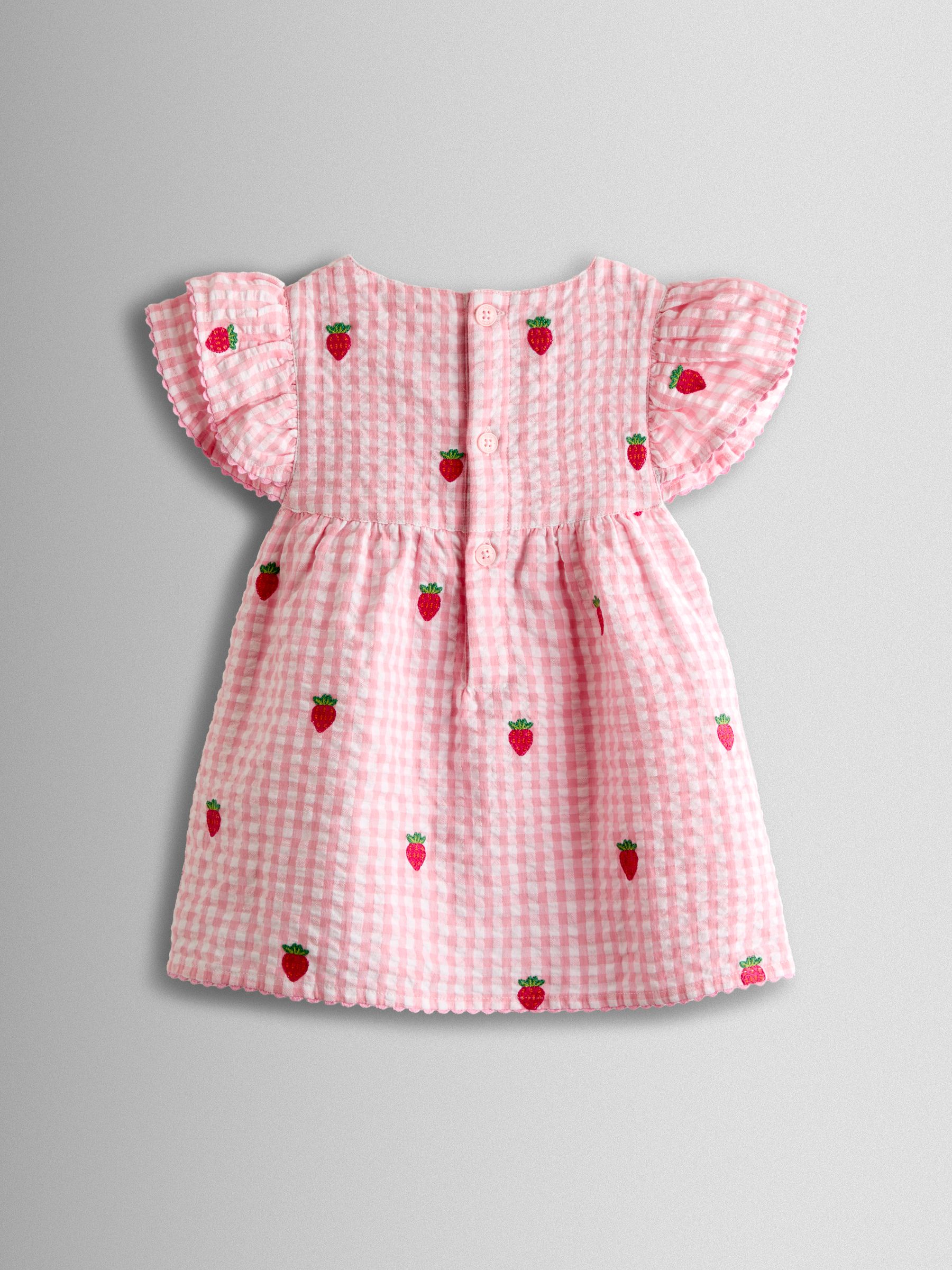 Pink Gingham Strawberry Frill Sleeve Embroidered Top & Short Set - Image 3 of 5