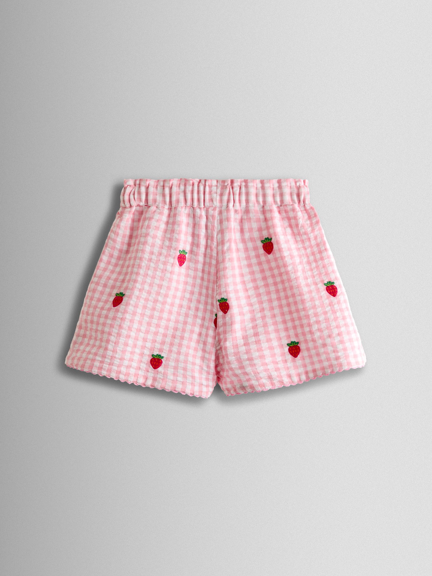 Pink Gingham Strawberry Frill Sleeve Embroidered Top & Short Set - Image 5 of 5