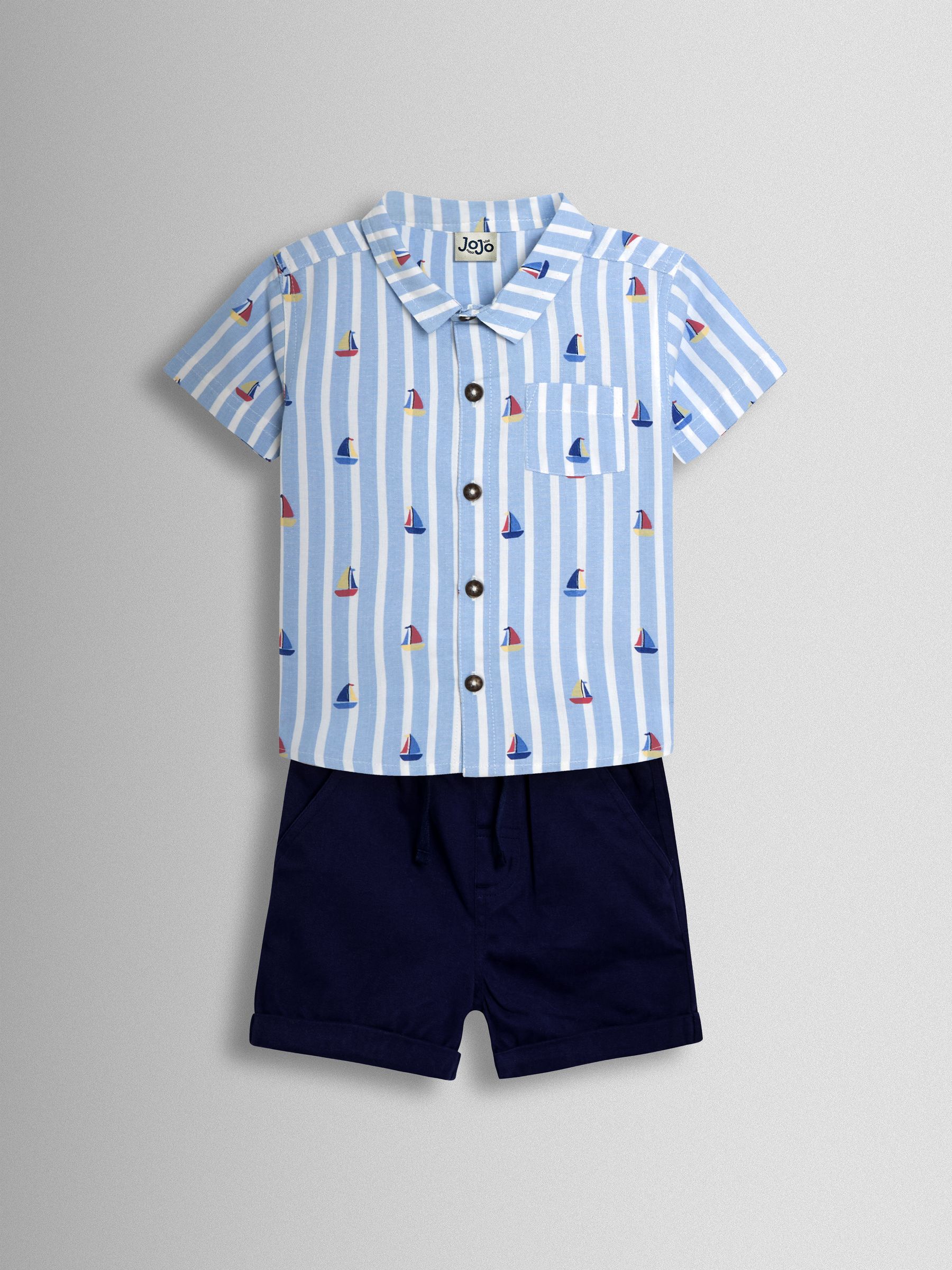 Blue 2-Piece Shirt & Twill Shorts Set - Image 1 of 6
