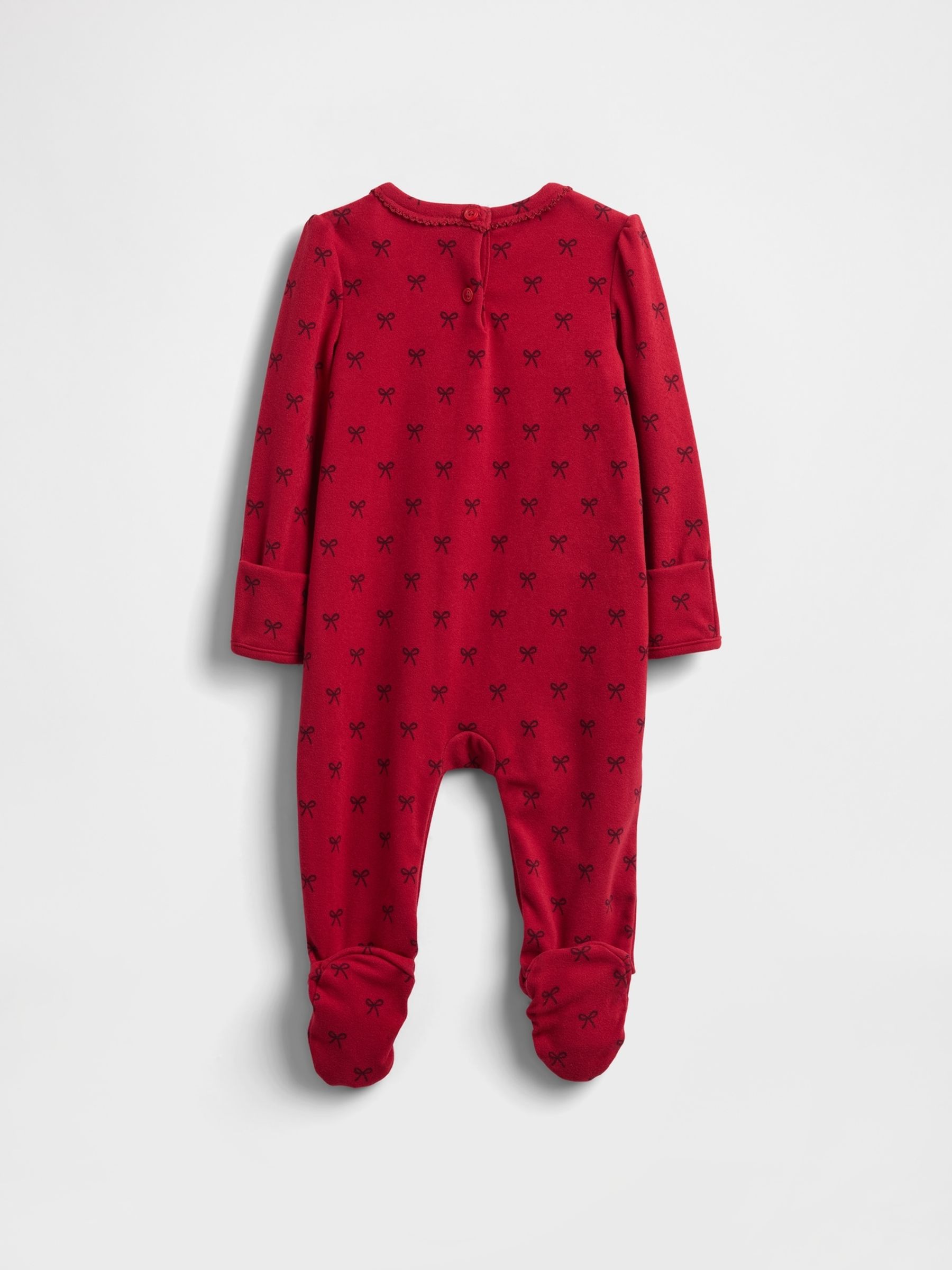 Red Softspun Bow Pocket Footed One-Piece Sleepsuit - Image 2 of 3 Red Softspun Bow Pocket Footed One-Piece Sleepsuit - Image 2 of 3