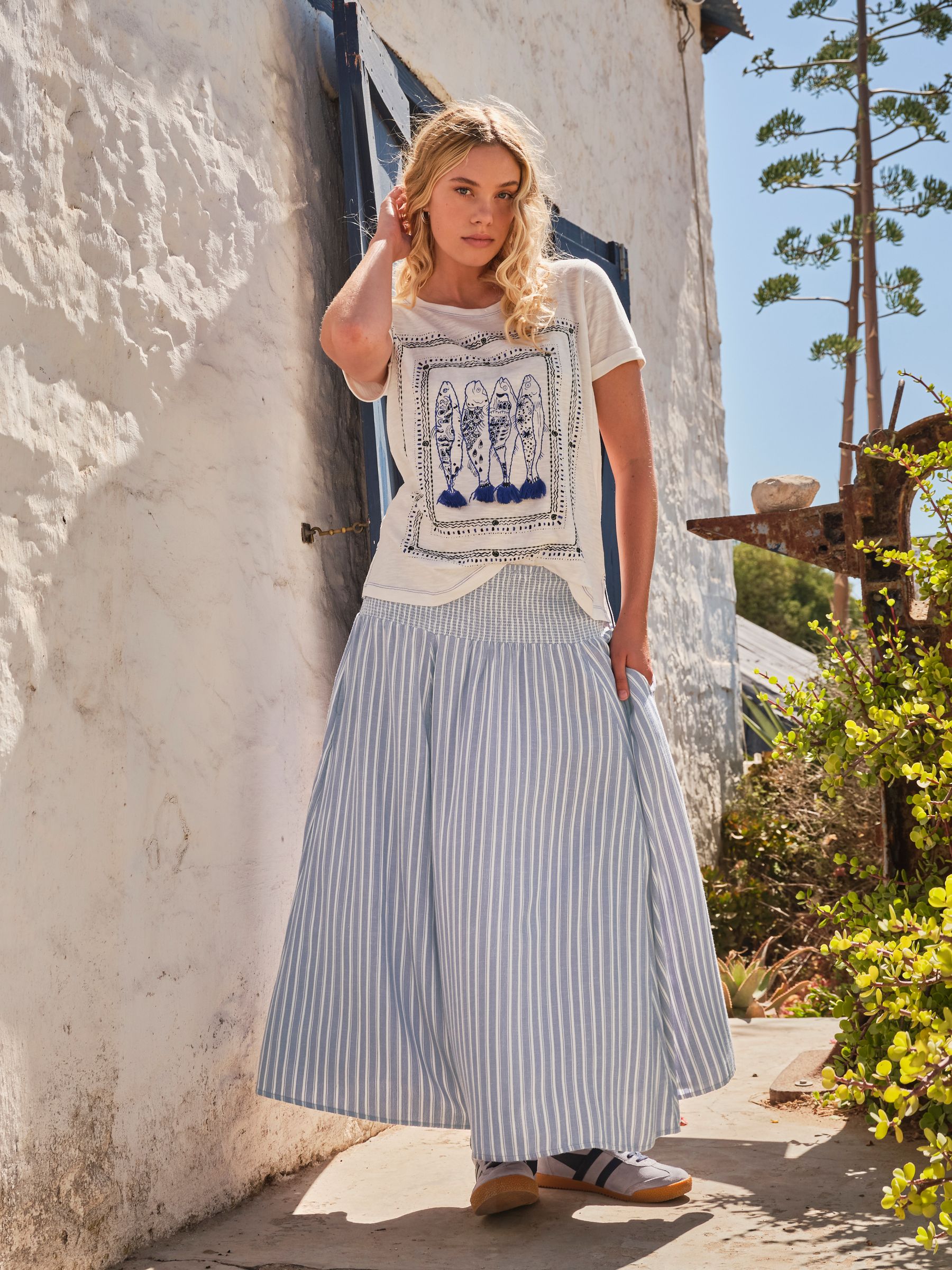 Hetty Blue Stripe Midi Skirt - Image 1 of 7