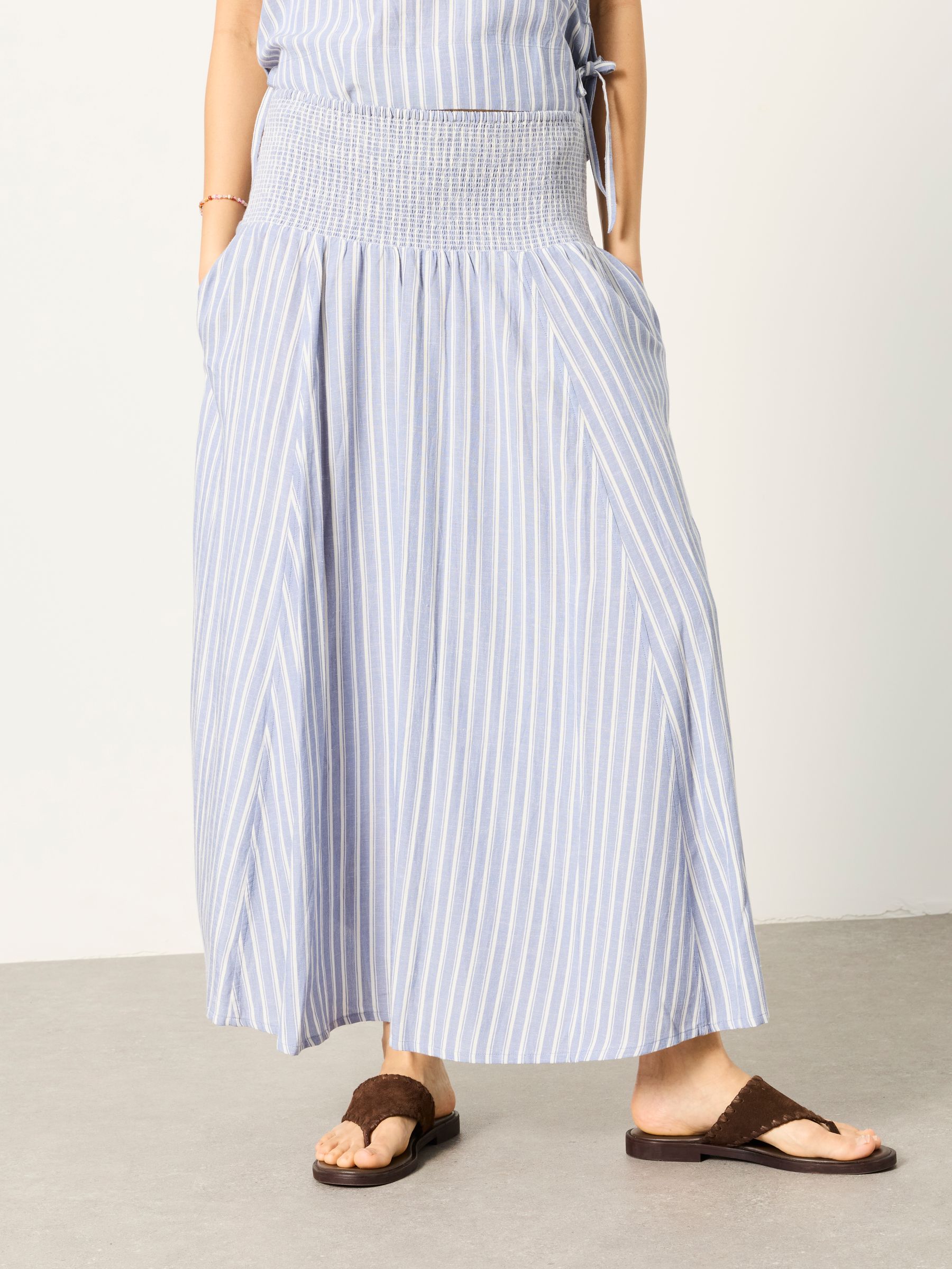 Hetty Blue Stripe Midi Skirt - Image 2 of 7 Hetty Blue Stripe Midi Skirt - Image 2 of 7
