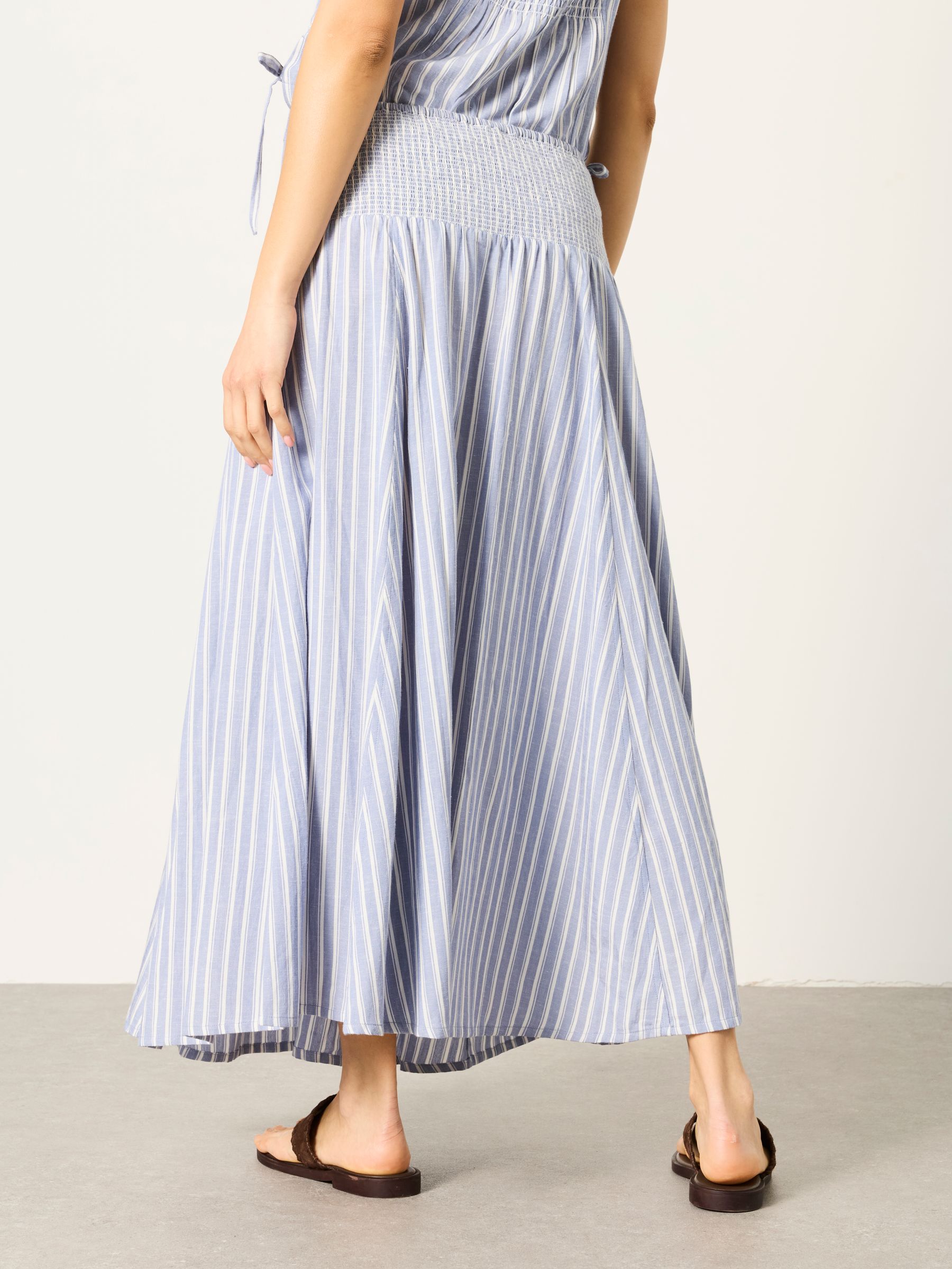Hetty Blue Stripe Midi Skirt - Image 1 of 5 Hetty Blue Stripe Midi Skirt - Image 1 of 5