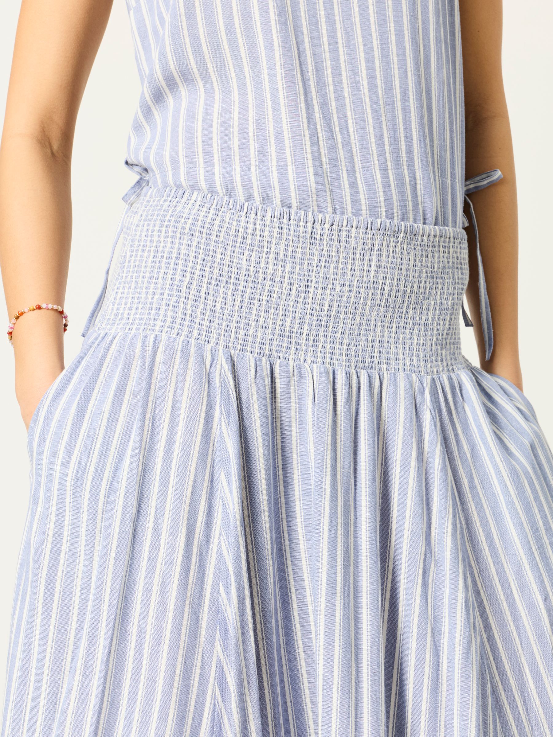 Hetty Blue Stripe Midi Skirt - Image 2 of 5 Hetty Blue Stripe Midi Skirt - Image 2 of 5