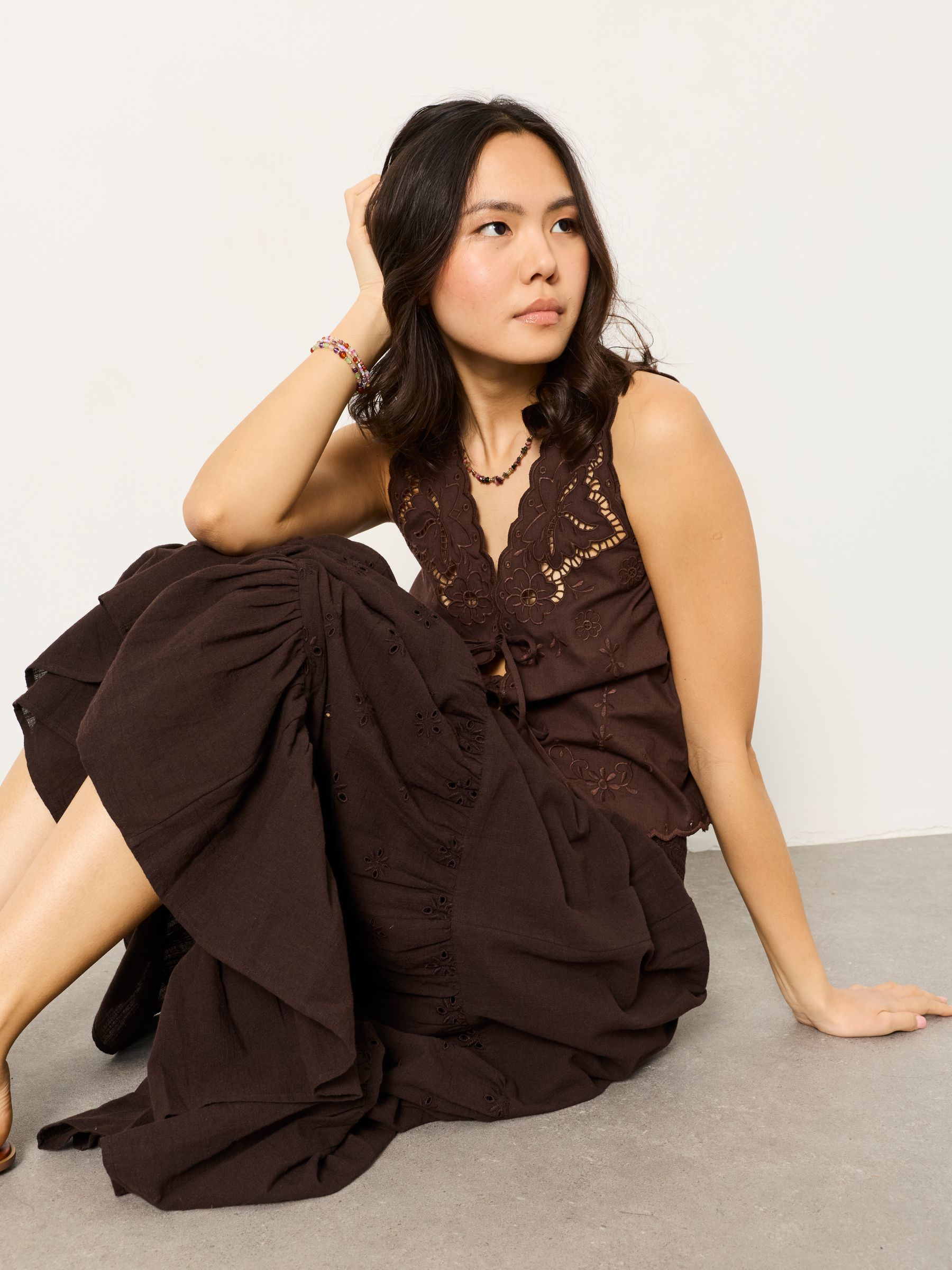 Rhea Chocolate Brown Cutwork Maxi Skirt - Image 5 of 6
