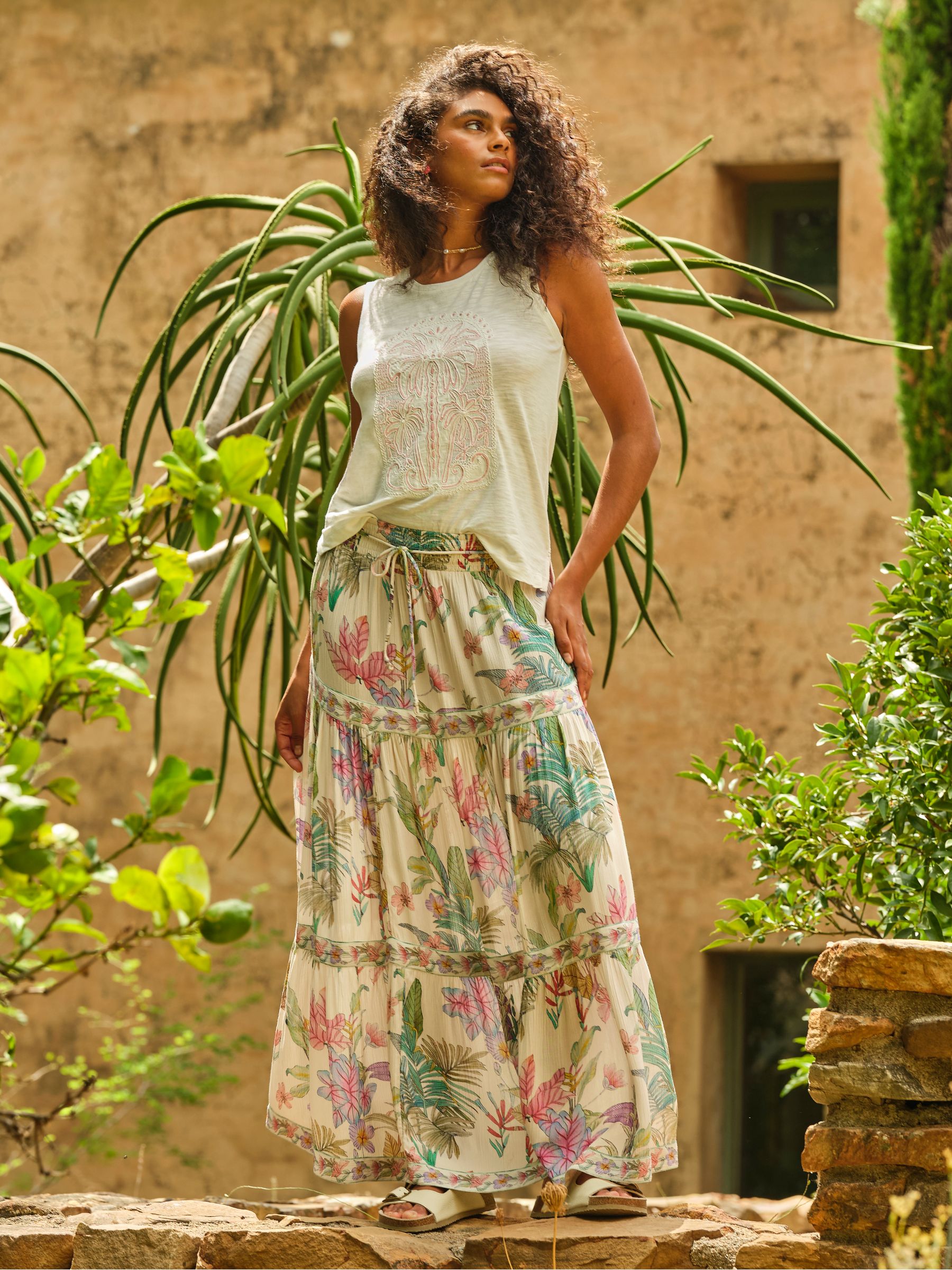 Jayla Ivory Tropical Maxi Skirt - Image 1 of 7
