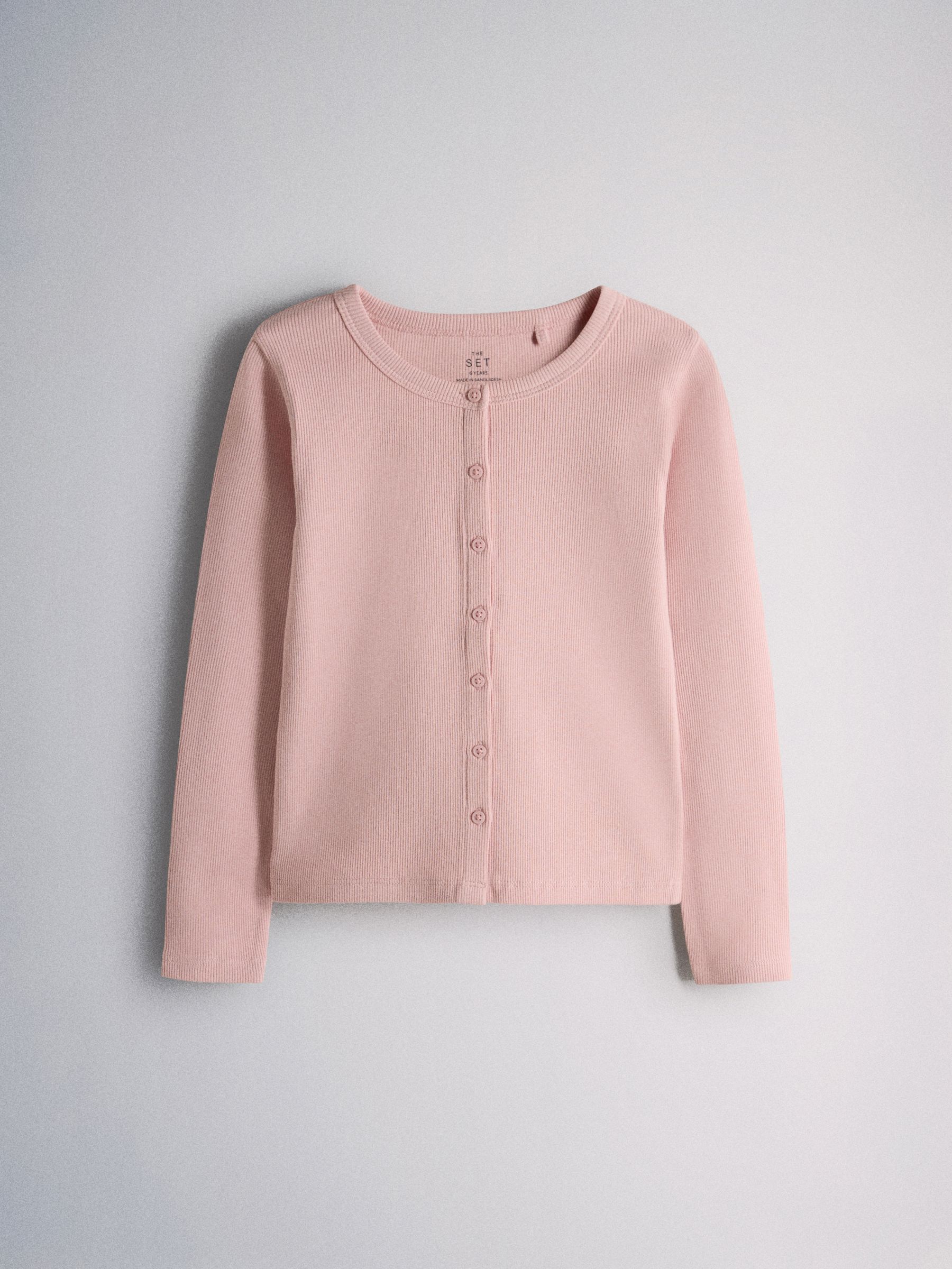 The Set 4 Pack Long Sleeve Rib Button Through Cotton Tops Pink/Cream - Image 3 of 6