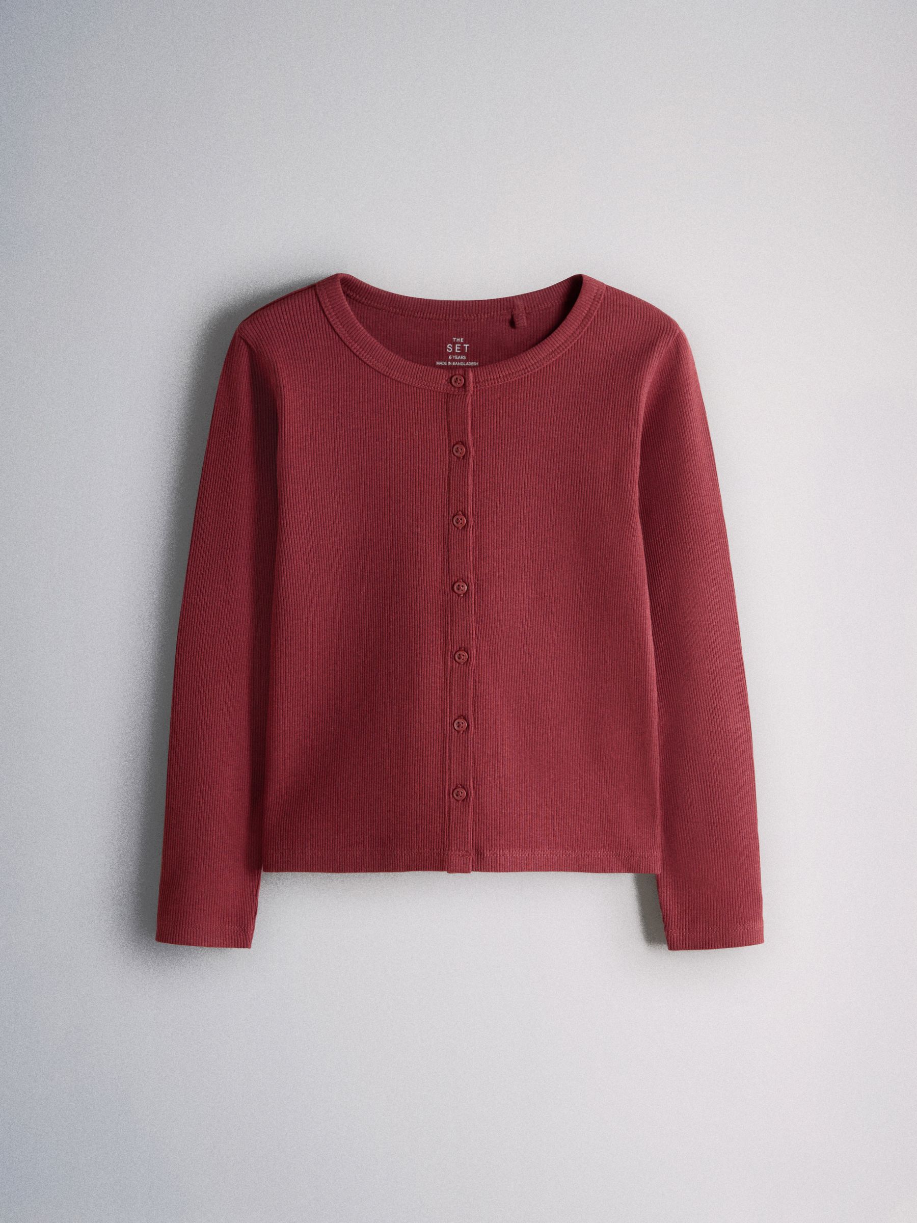 The Set 4 Pack Long Sleeve Rib Button Through Cotton Tops Pink/Cream - Image 4 of 6