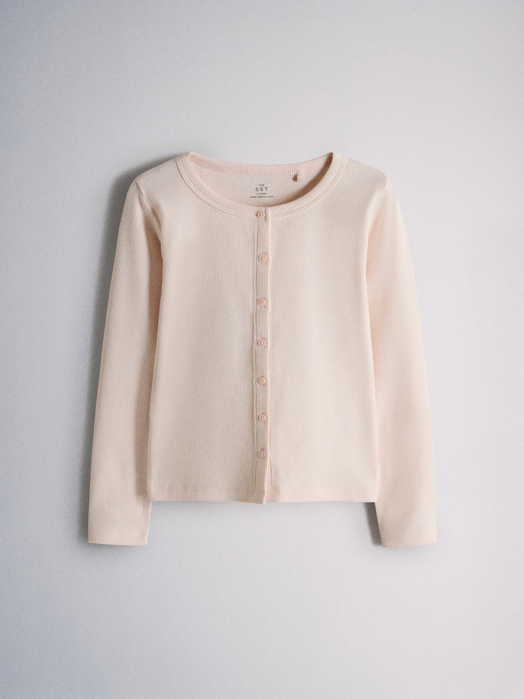 The Set 4 Pack Long Sleeve Rib Button Through Cotton Tops Brown Pink - Image 2 of 6