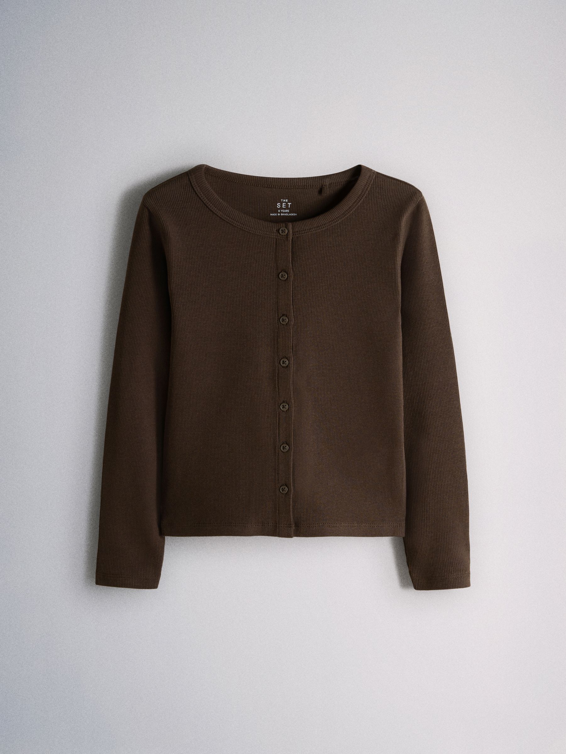 The Set 4 Pack Long Sleeve Rib Button Through Cotton Tops Brown Pink - Image 5 of 6