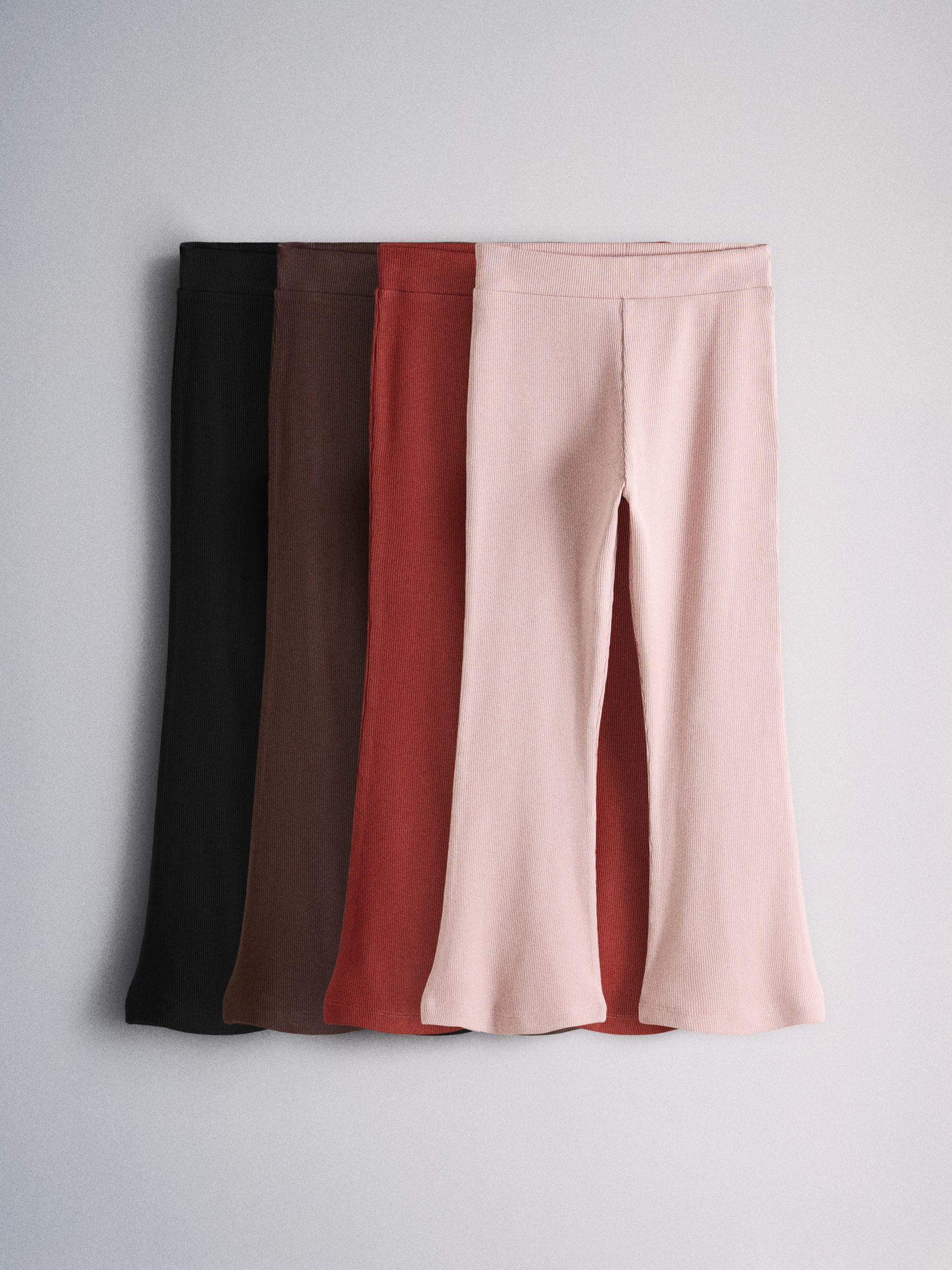 4 Pack Ribbed Flare Leggings Black/Brown/Pink - Image 1 of 6
