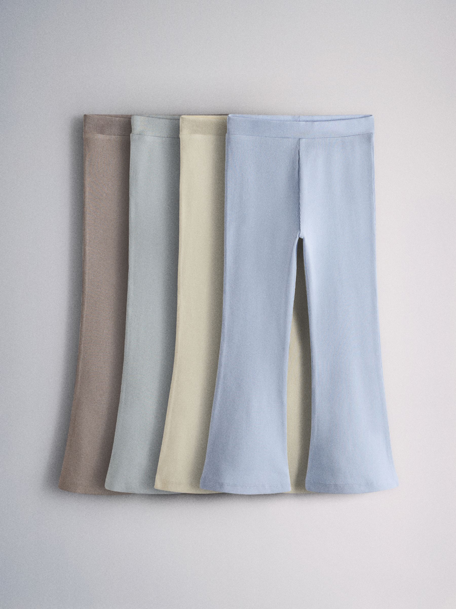 4 Pack Ribbed Flare Leggings Blue/Yellow/Green/Brown - Image 1 of 5