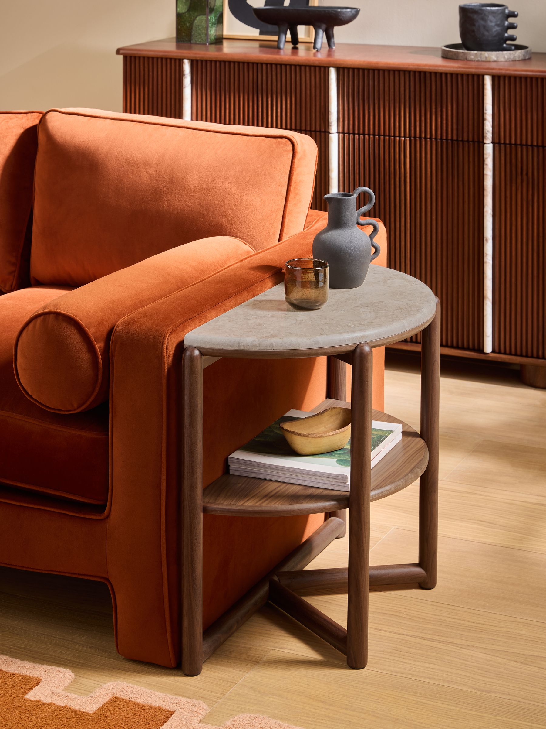 Everett Sofa Side Table in Walnut and Marble - Image 1 of 6