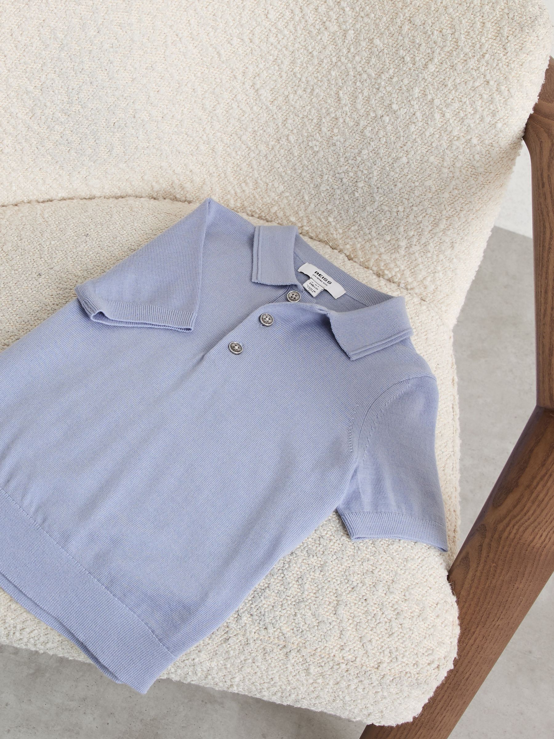 Merino Wool Short-Sleeve Polo Shirt in Sky Blue - Image 1 of 3