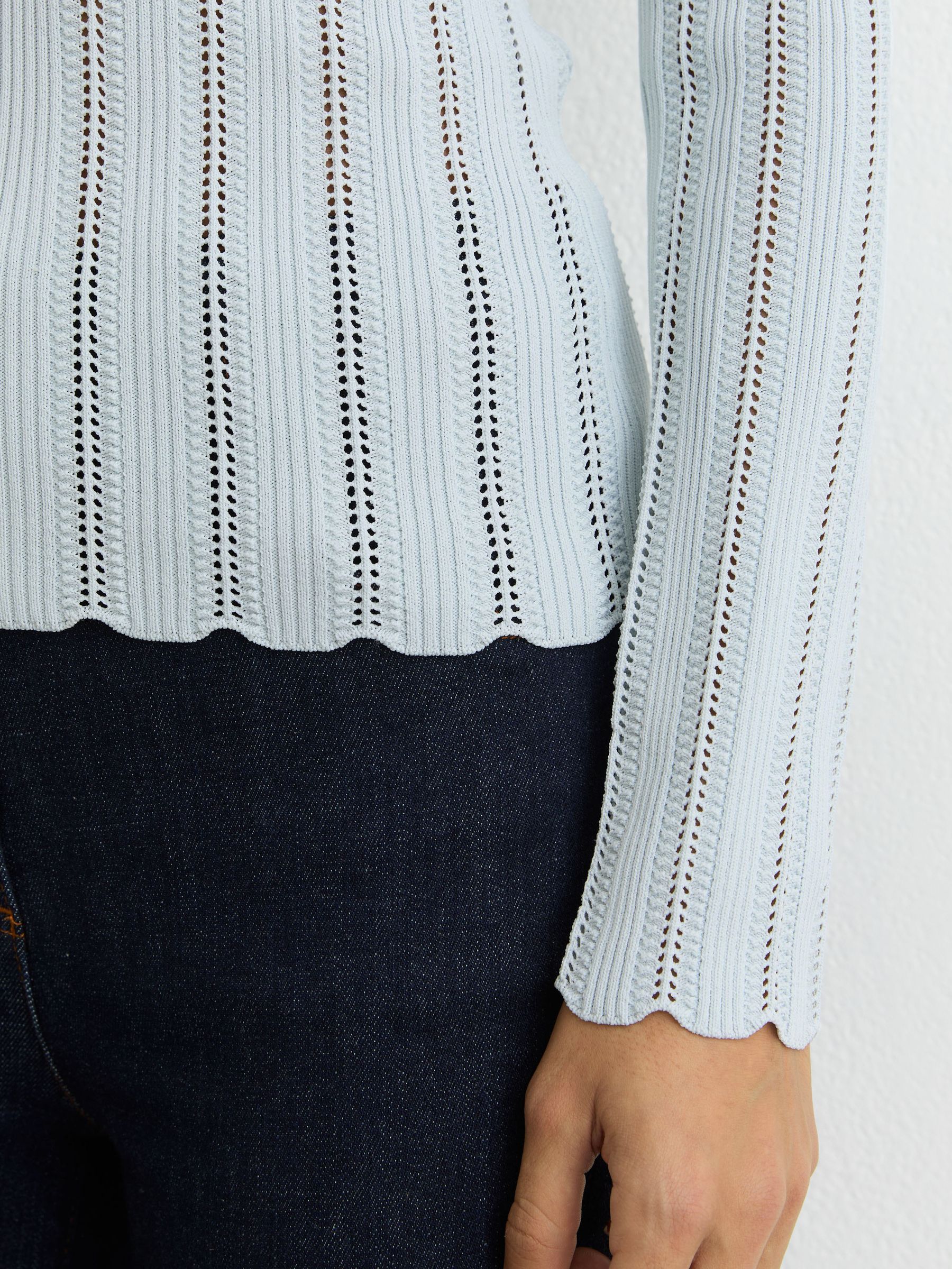 Open-Stitch V-Neck Jumper in Pale Blue - image 3