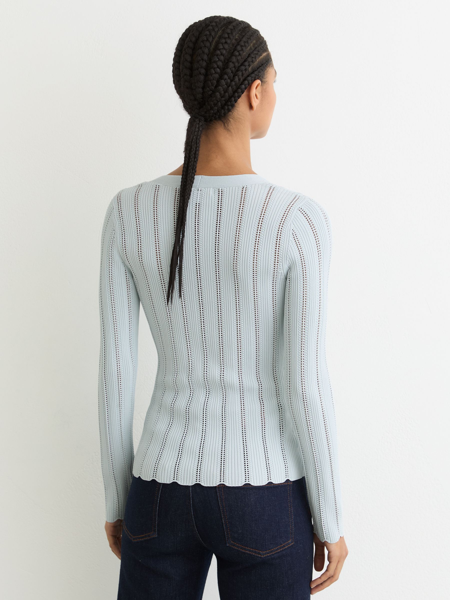 Open-Stitch V-Neck Jumper in Pale Blue - Image 6 of 7