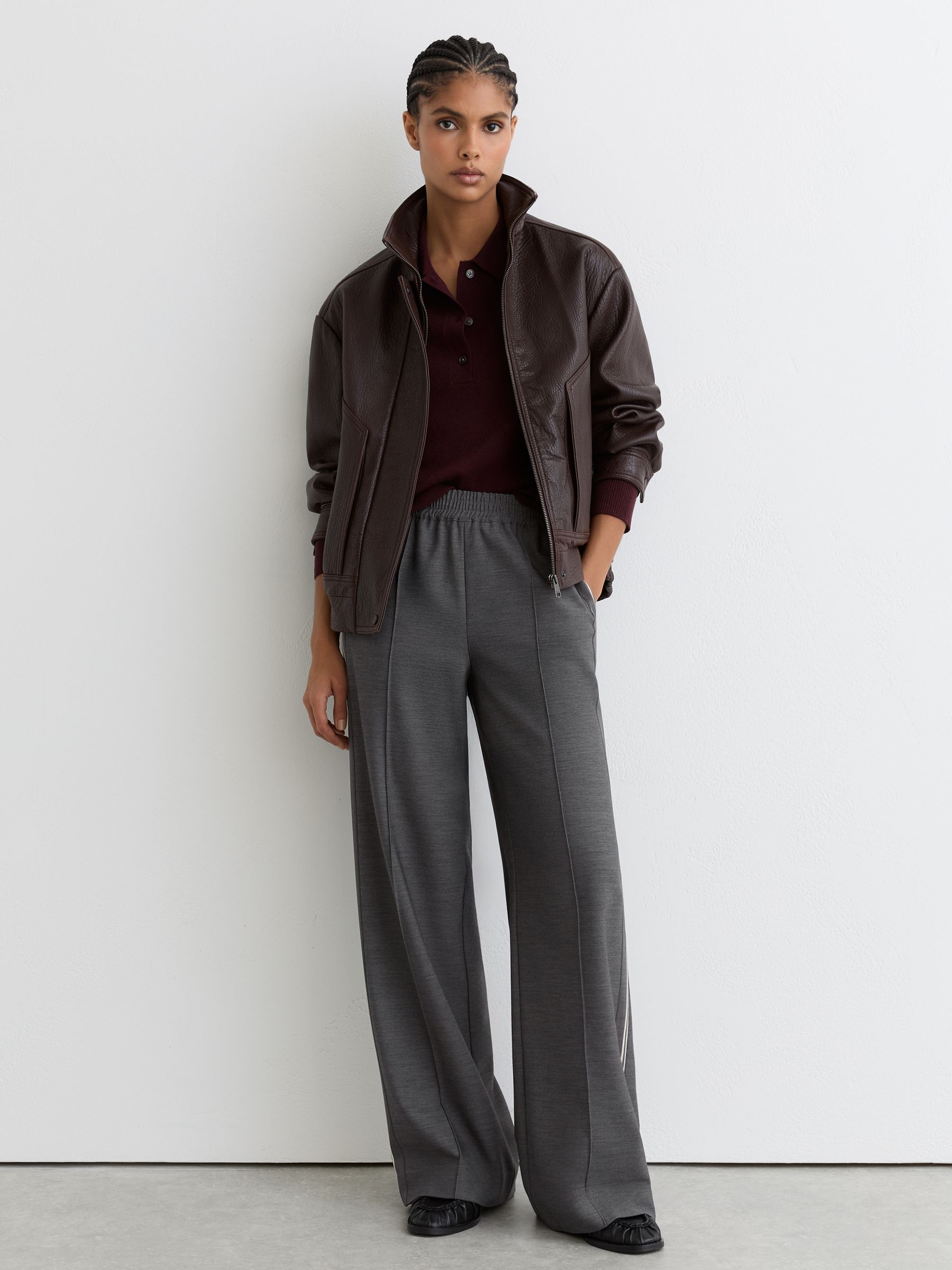 Petite Mélange Side-Stripe Wide-Leg Trousers in Grey - Image 1 of 7 Petite Mélange Side-Stripe Wide-Leg Trousers in Grey - Image 1 of 7