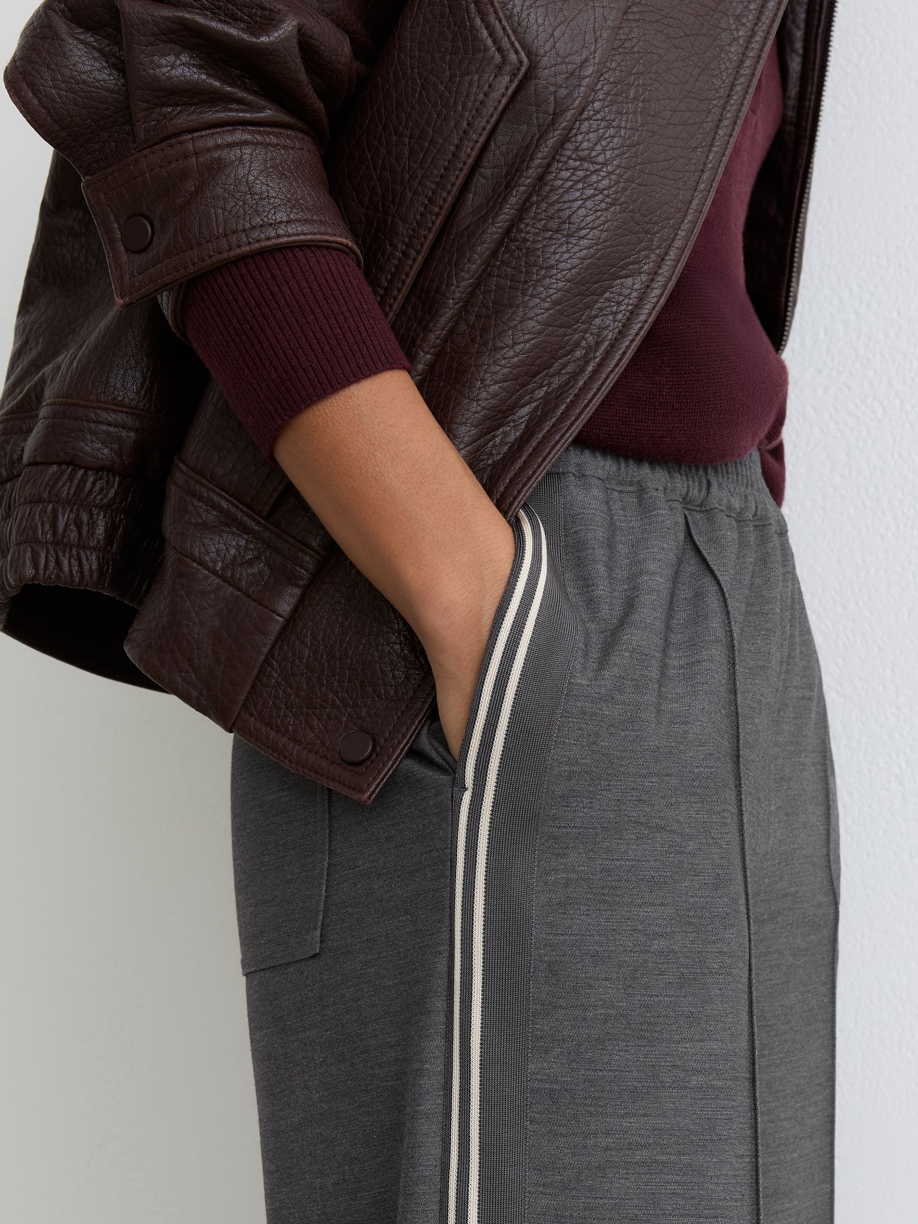 Petite Mélange Side-Stripe Wide-Leg Trousers in Grey - Image 4 of 7