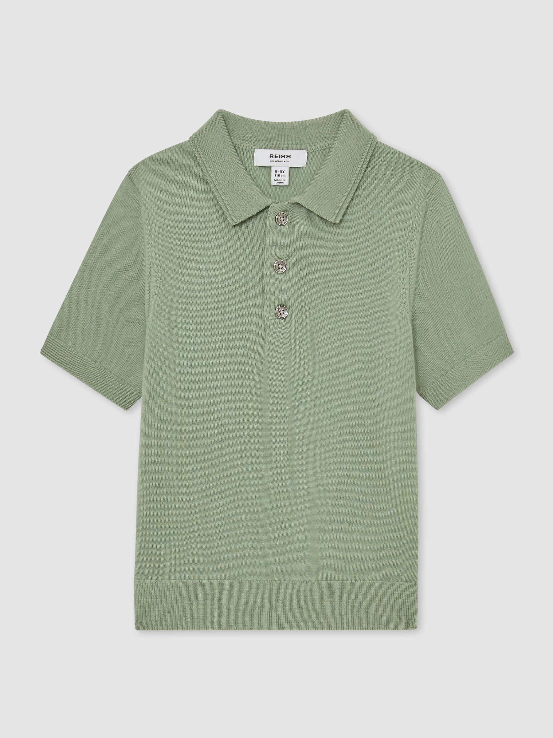 Merino Wool Short-Sleeve Polo Shirt in Light Sage Green - Image 2 of 3