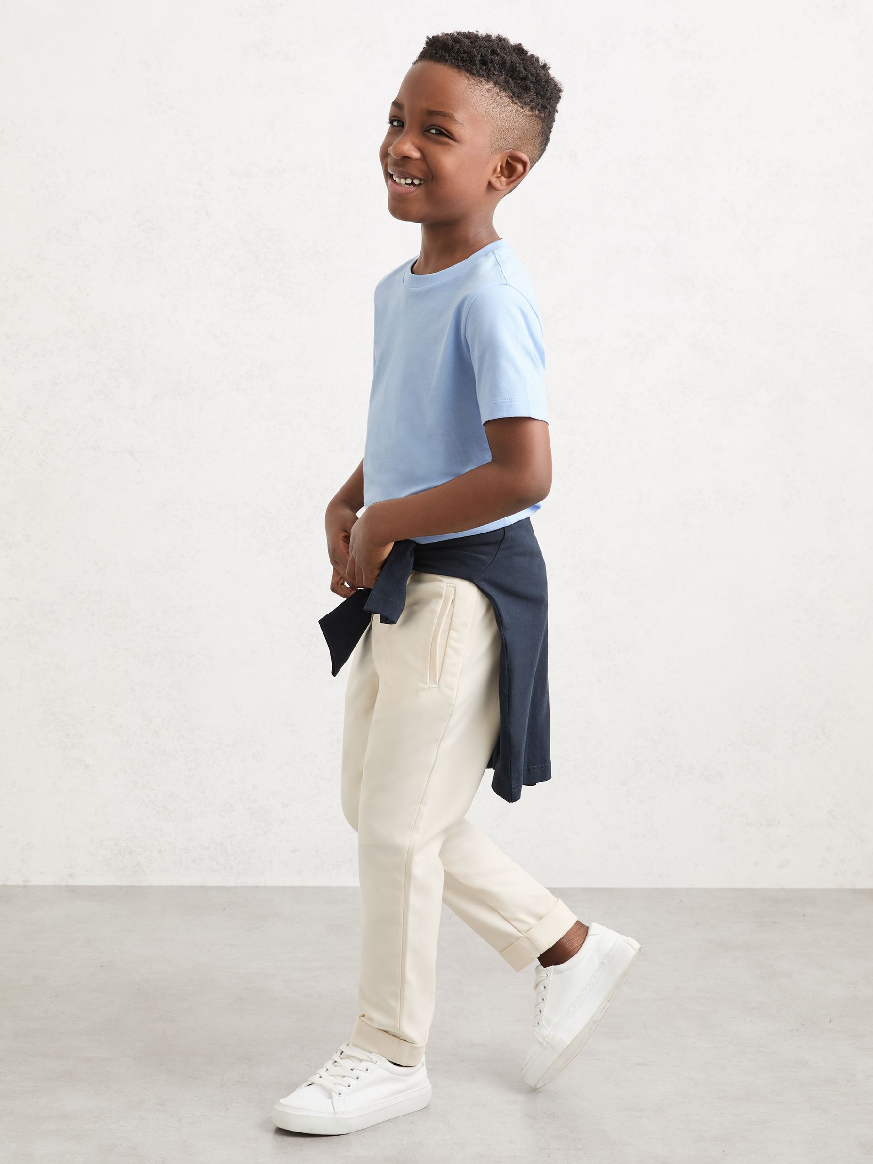 3-9 yrs Cotton Crew-Neck T-Shirt in Soft Blue - Image 1 of 5