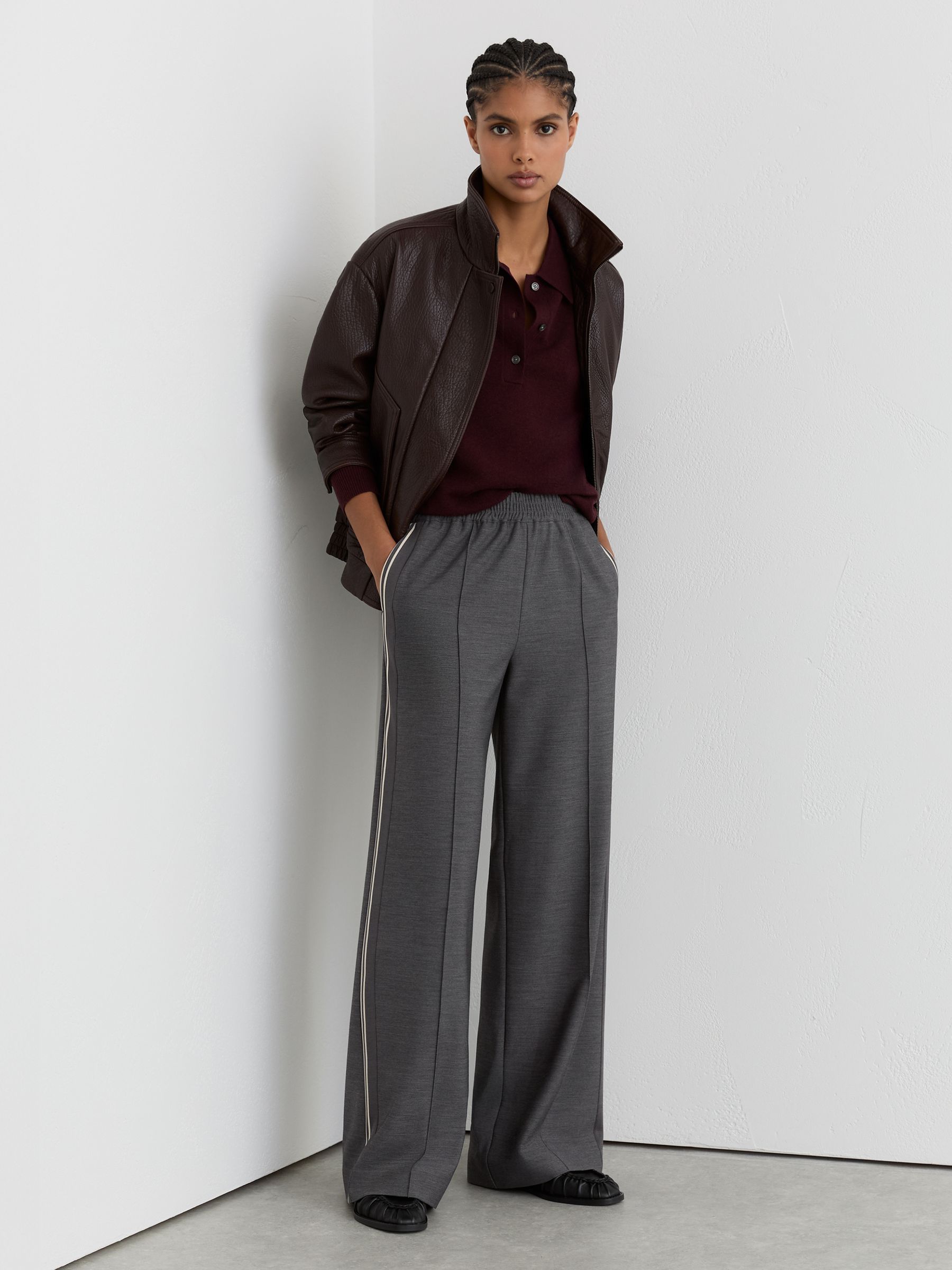 Mélange Side-Stripe Wide-Leg Trousers in Grey - Image 1 of 6 Mélange Side-Stripe Wide-Leg Trousers in Grey - Image 1 of 6
