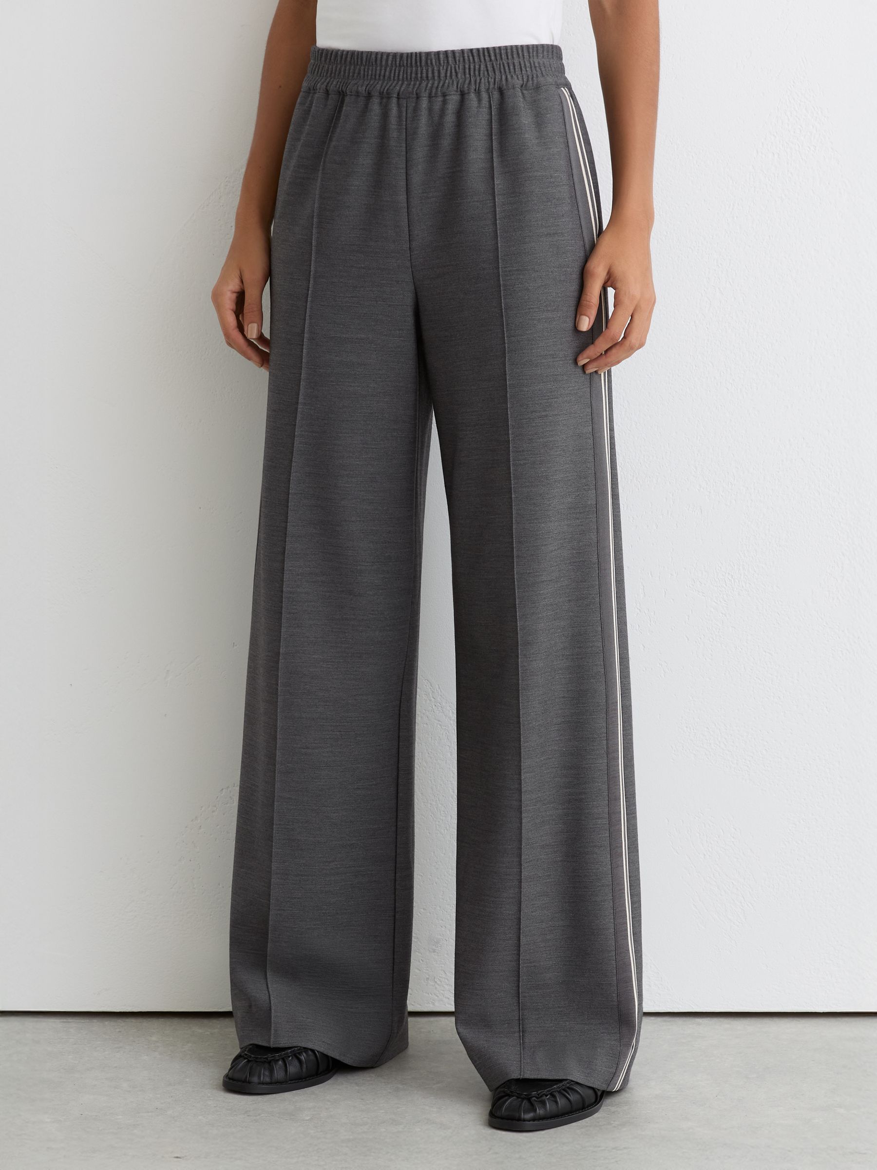 Melange Side-Stripe Wide-Leg Trousers in Grey - image 3