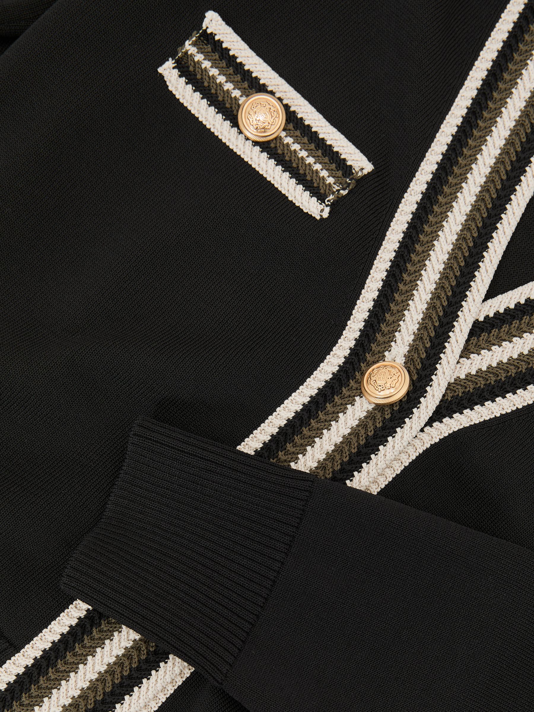 Tipped Button-Through Cardigan in Black/Khaki Green - image 3