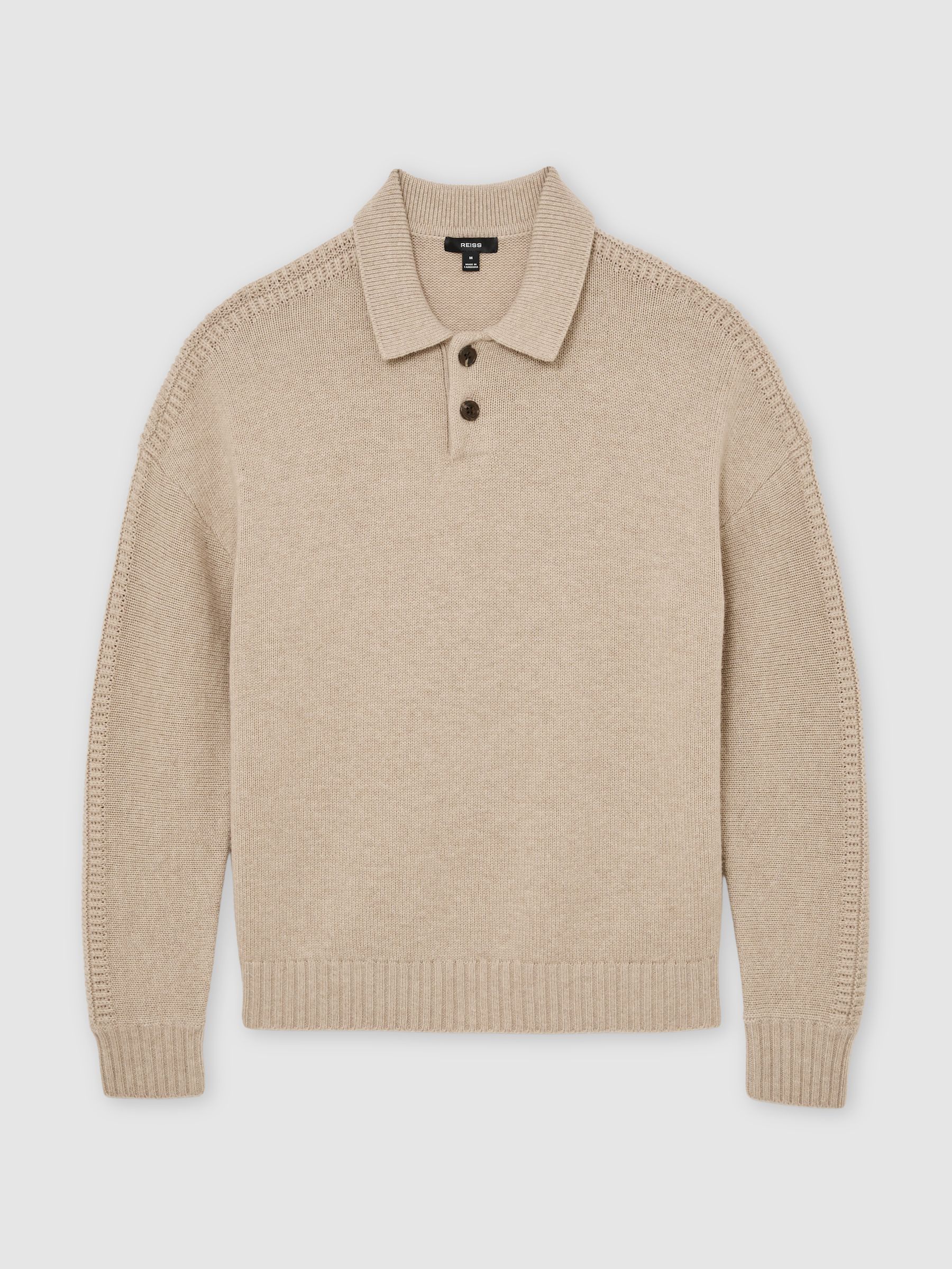 Wool-Blend Half-Button Polo Jumper in Oatmeal - Image 2 of 6