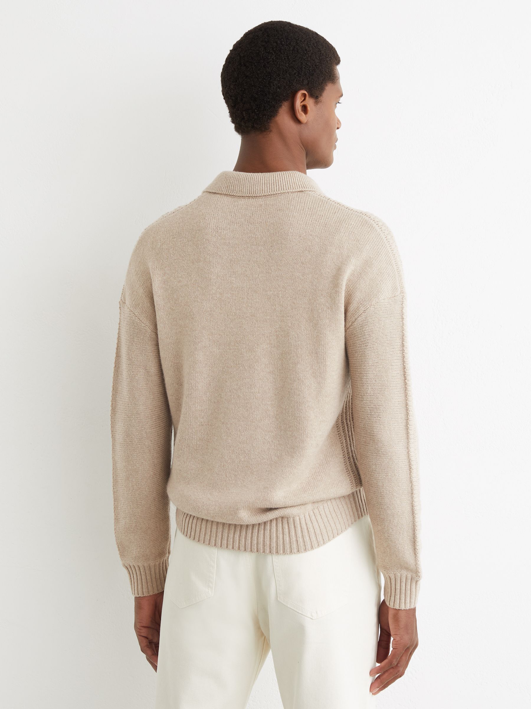Wool-Blend Half-Button Polo Jumper in Oatmeal - Image 5 of 6