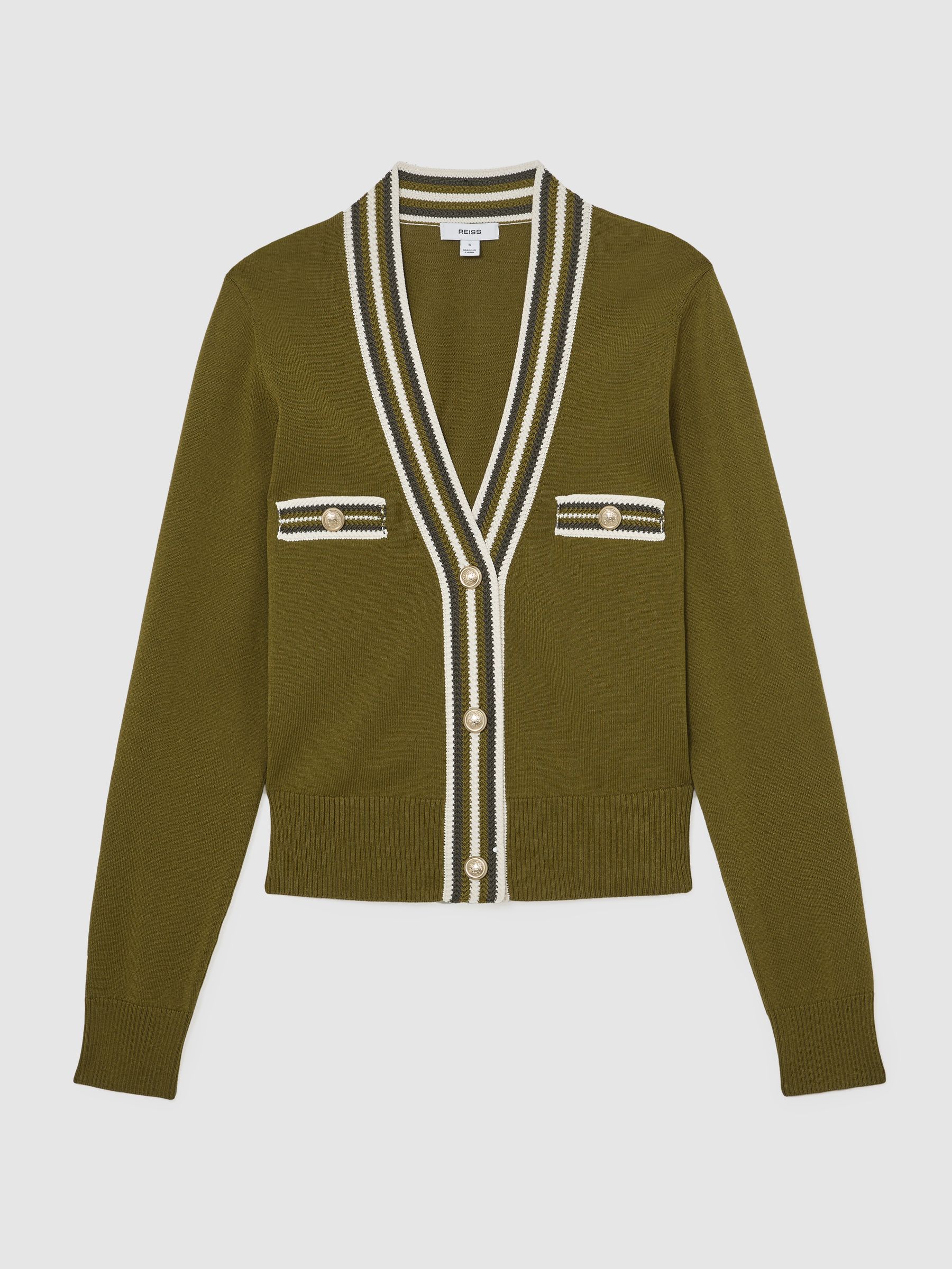 Tipped Button-Through Cardigan in Green/Ivory - image 1