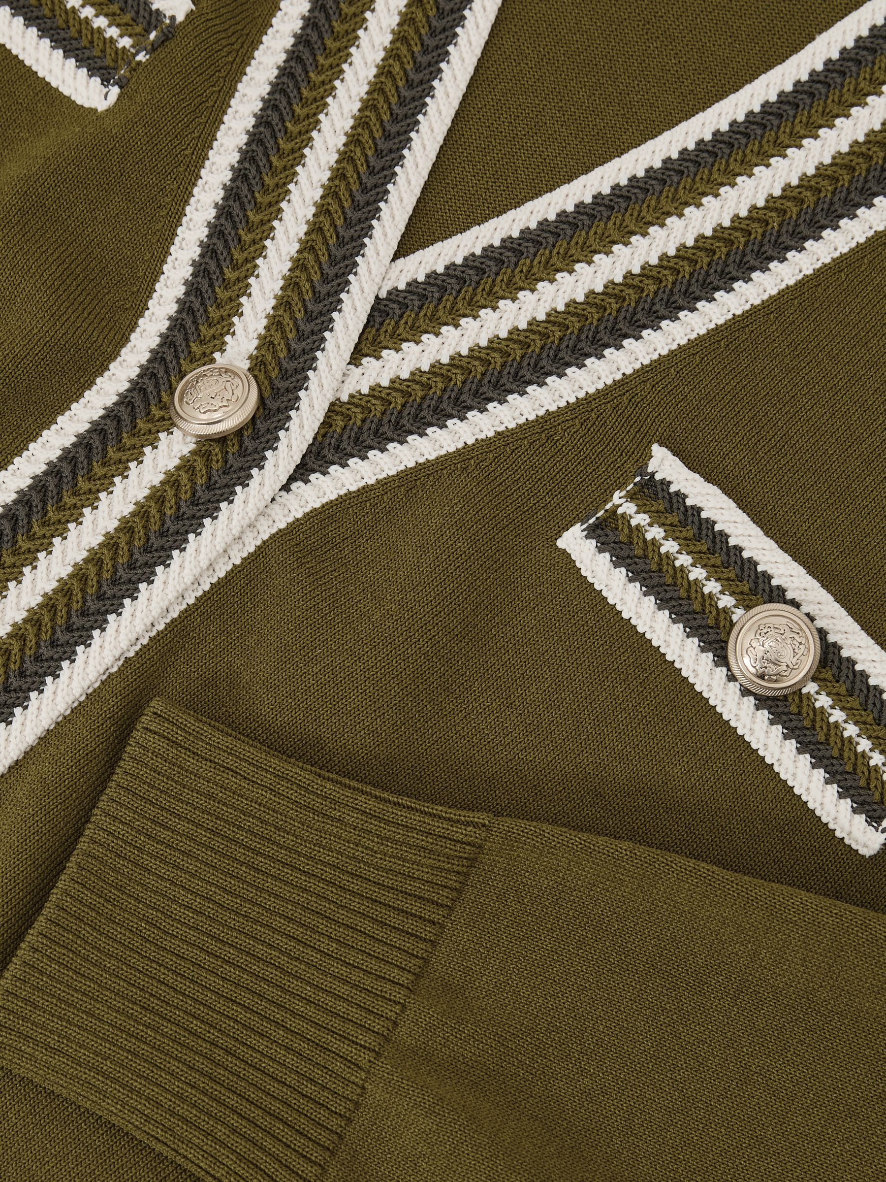 Tipped Button-Through Cardigan in Green/Ivory - image 3