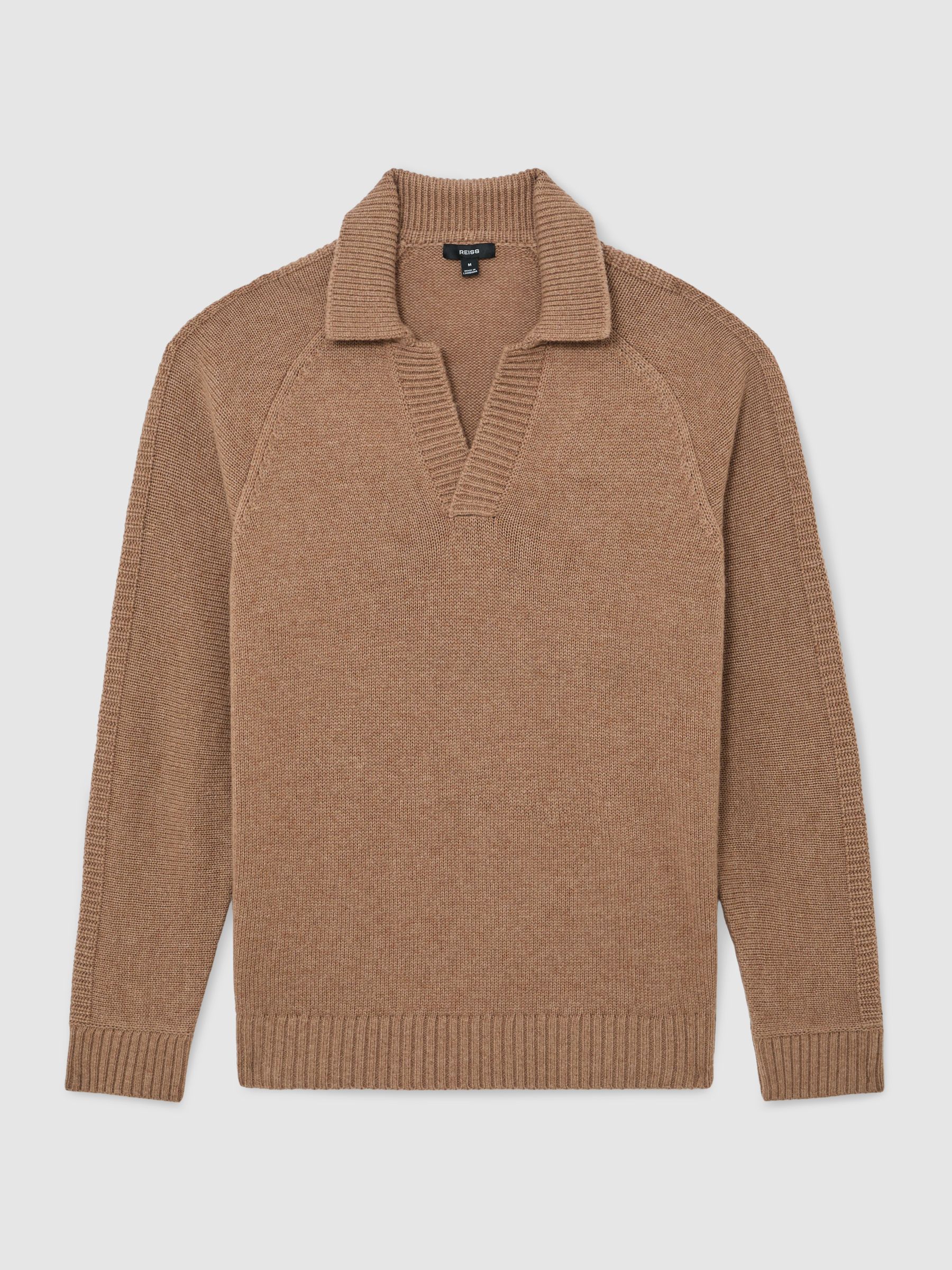 Wool-Blend Open-Collar Jumper in Camel - Image 2 of 8