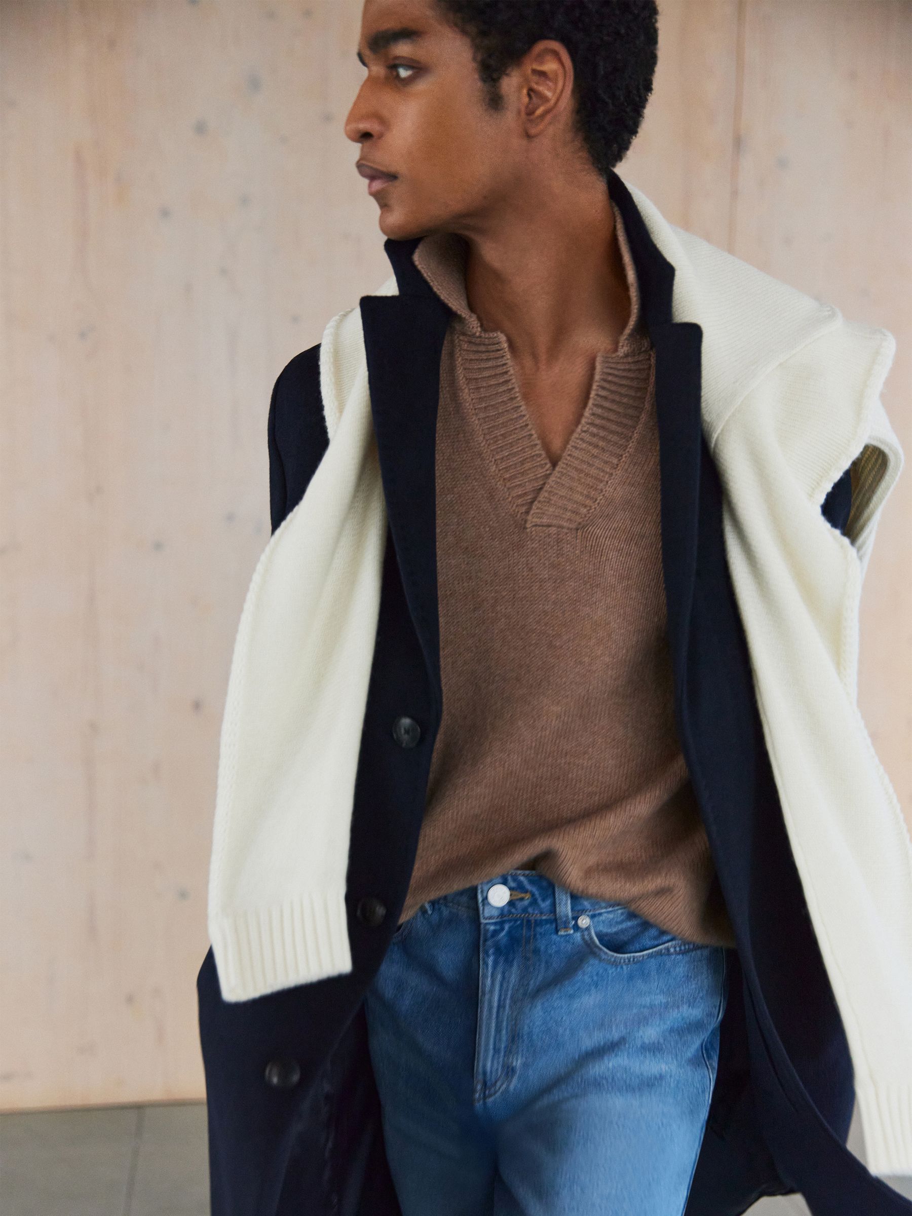 Wool-Blend Open-Collar Jumper in Camel - Image 4 of 8