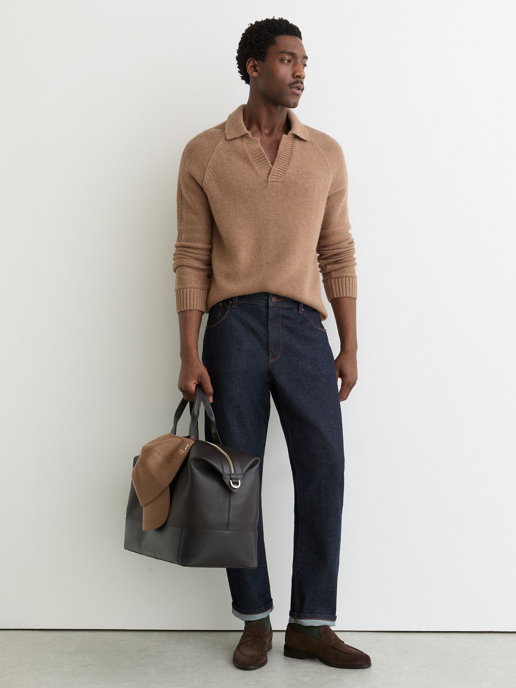 Wool-Blend Open-Collar Jumper in Camel - Image 6 of 8